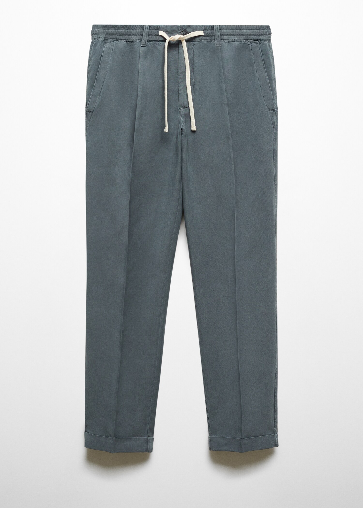 Linen-blend slim-fit trousers with drawstring - Article without model