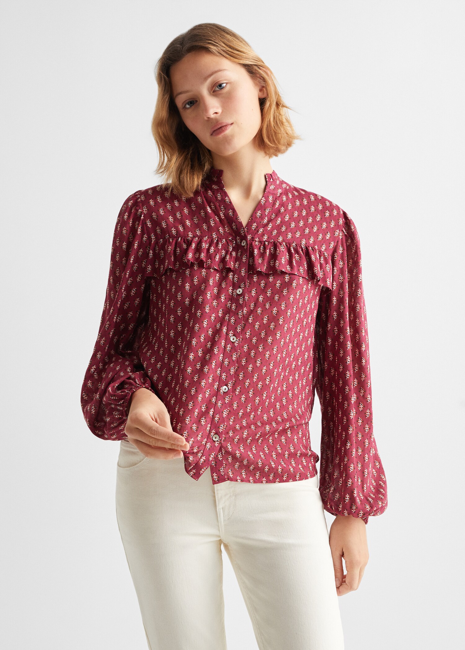 Blusa estampada volantes - Plano medio