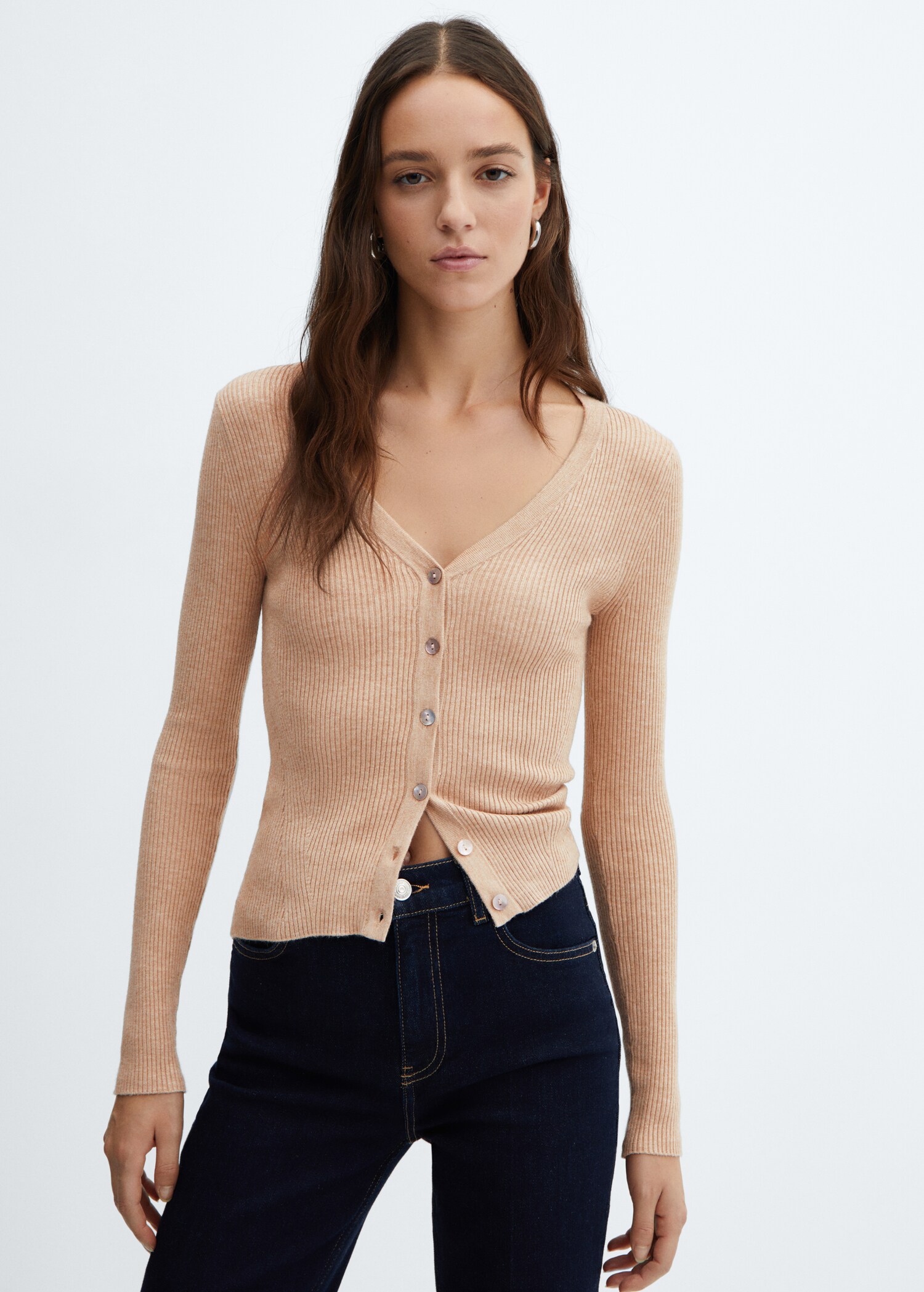 V-neck ribbed cardigan - Medium plane