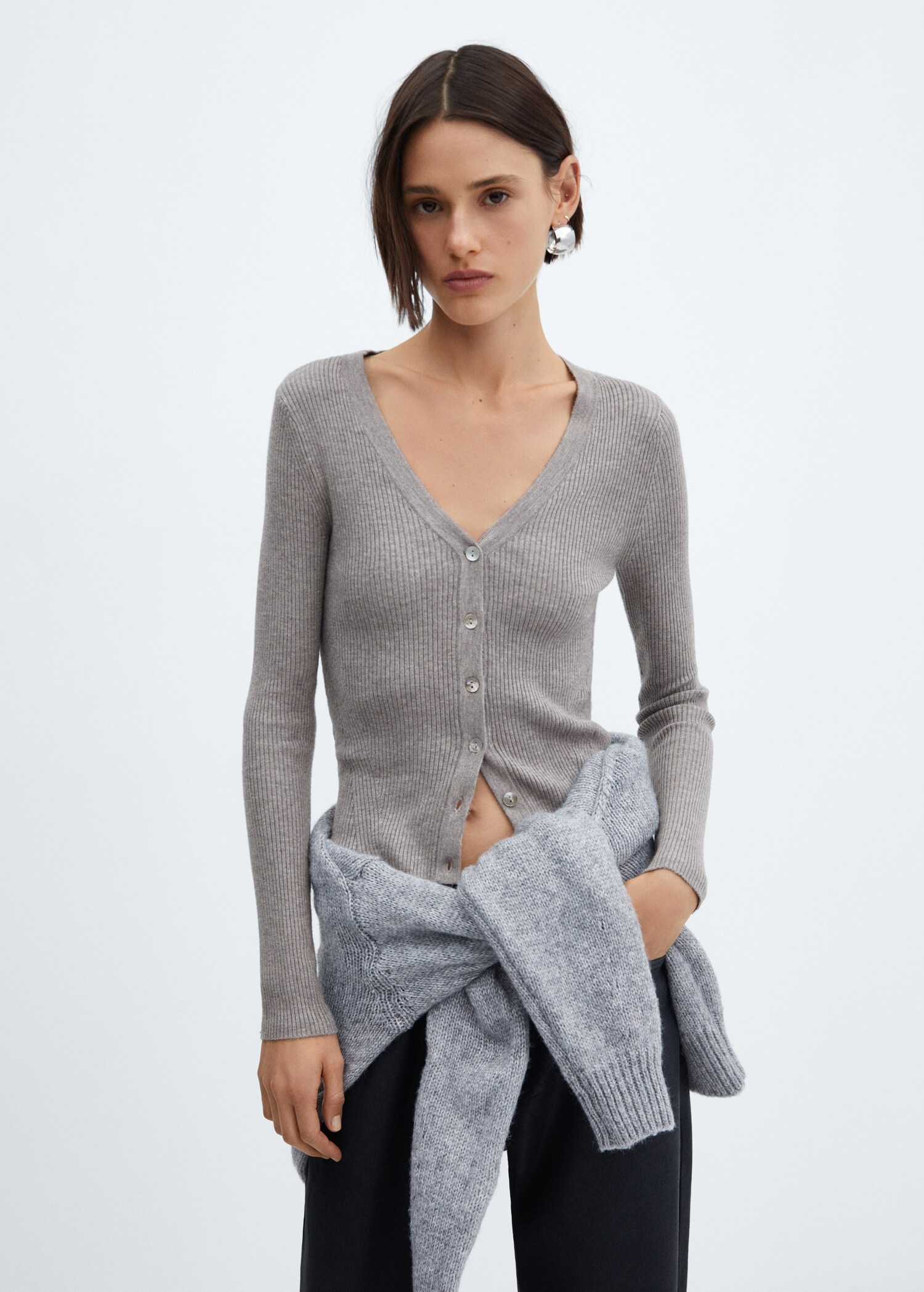 V-neck ribbed cardigan - Medium plane