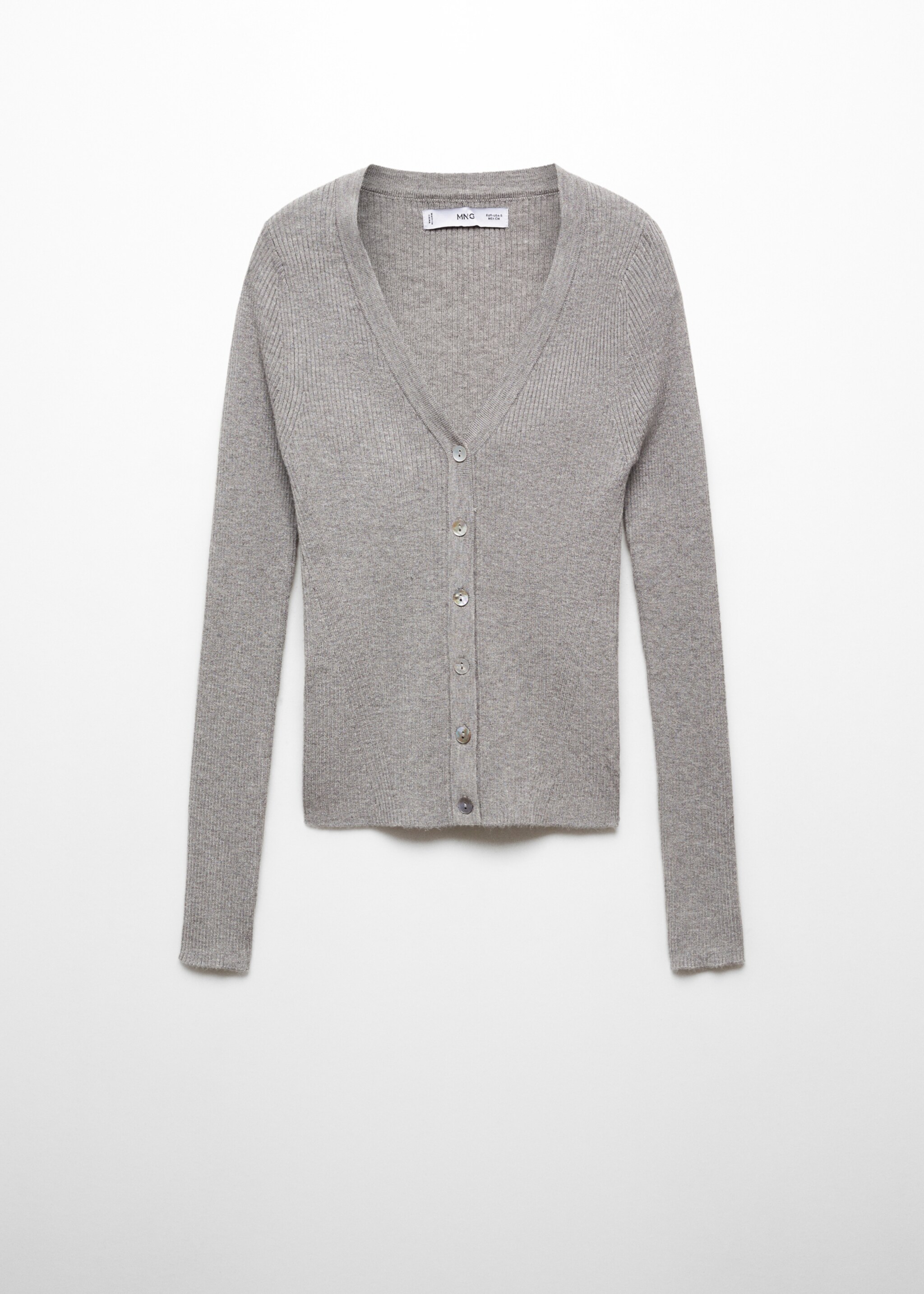 V-neck ribbed cardigan - Article without model, Grey. Ref: 67090459-00.