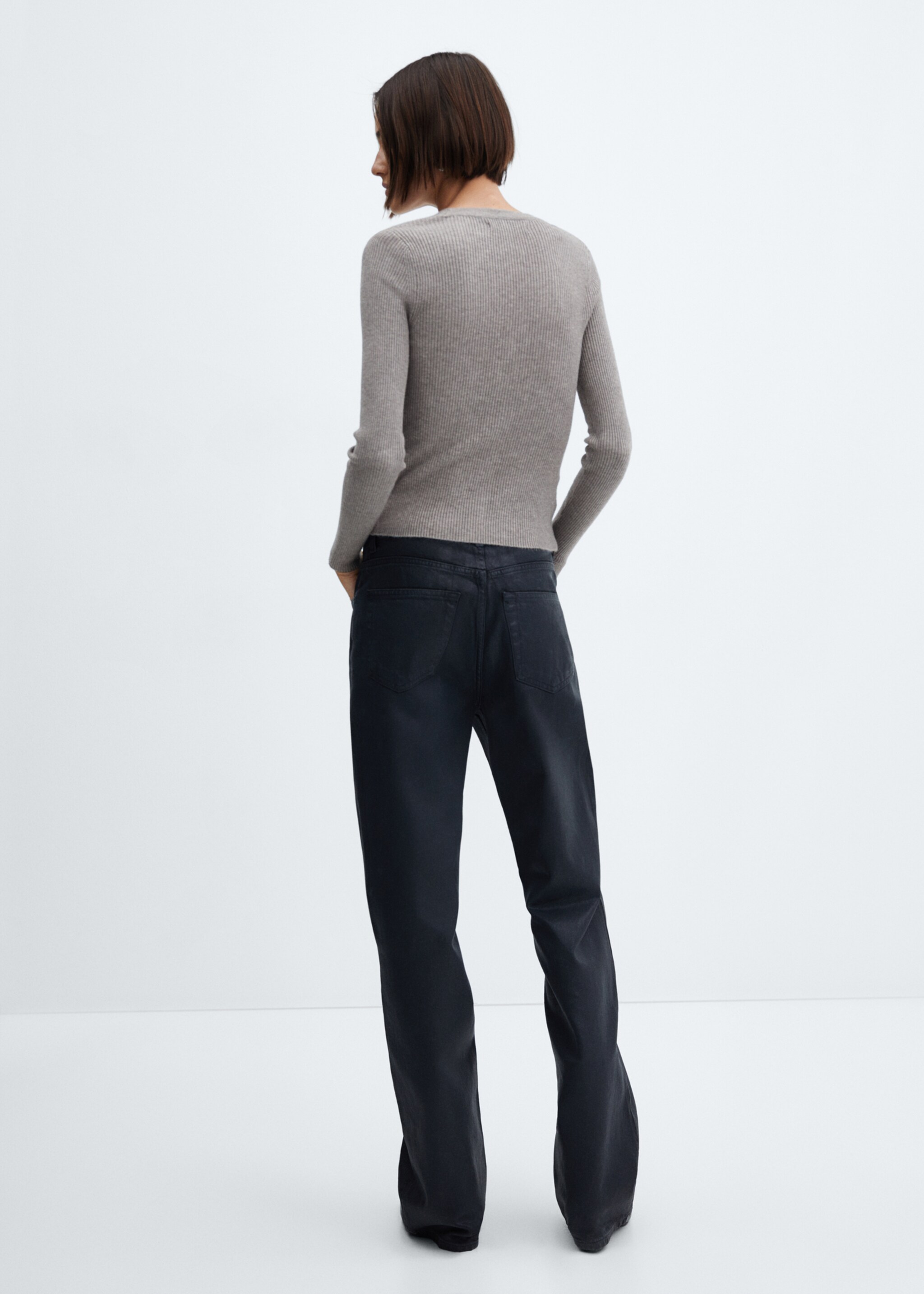 V-neck ribbed cardigan - Reverse of the article, Grey. Ref: 67090459-00.