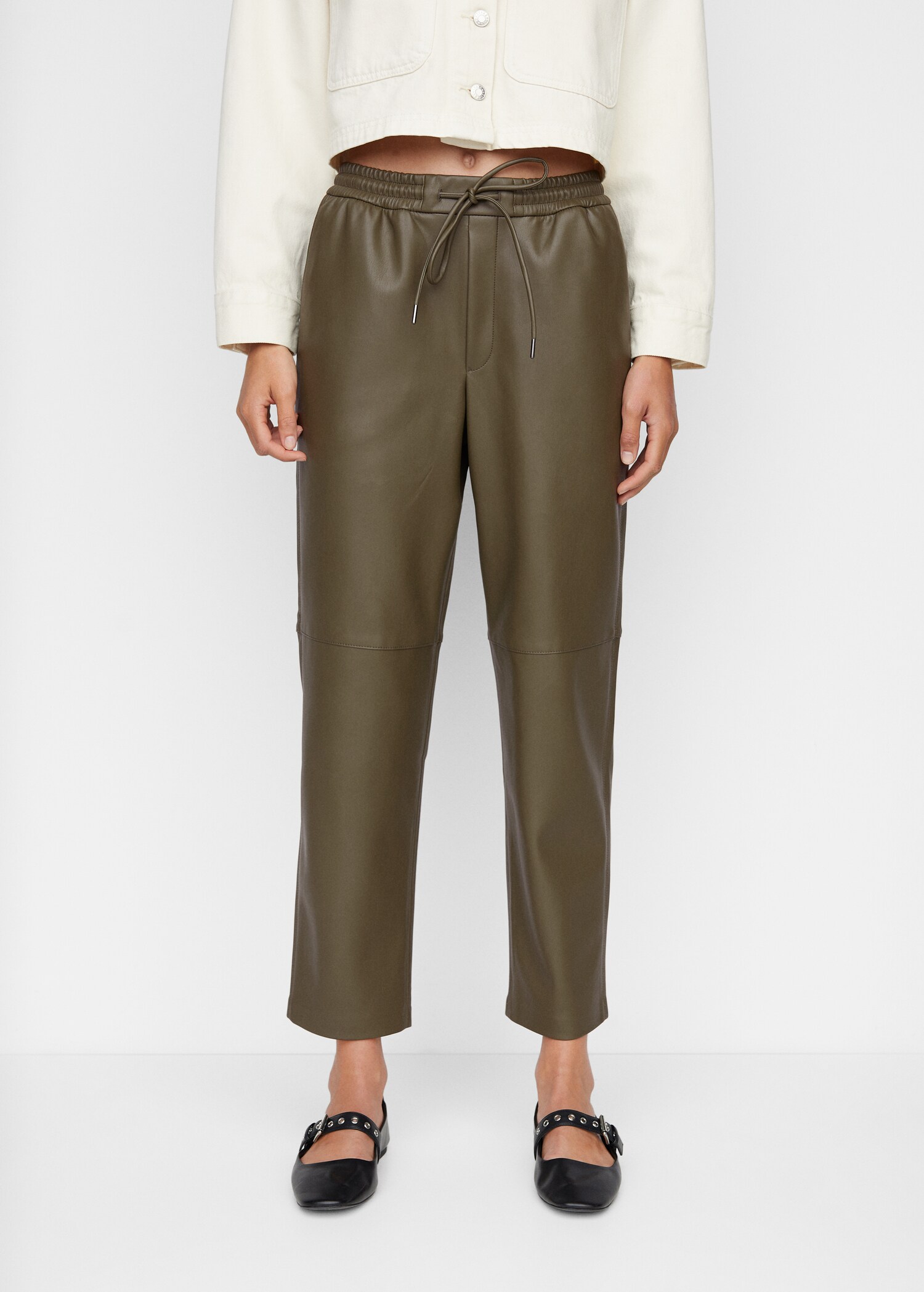 Broek met leereffect en elastische tailleband - Middenvlak