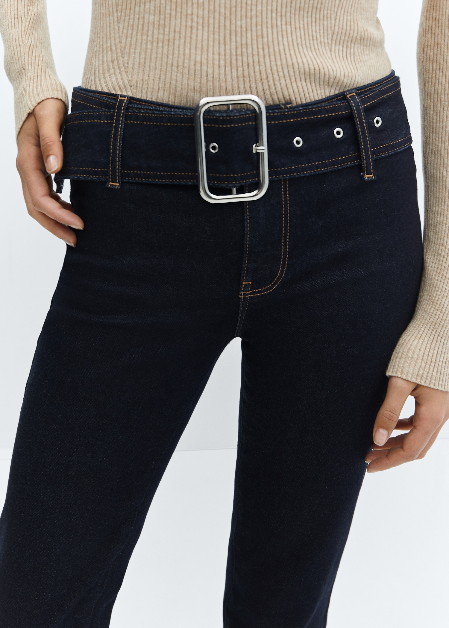 Flared jeans with belt Women MANGO OUTLET USA - Main Image