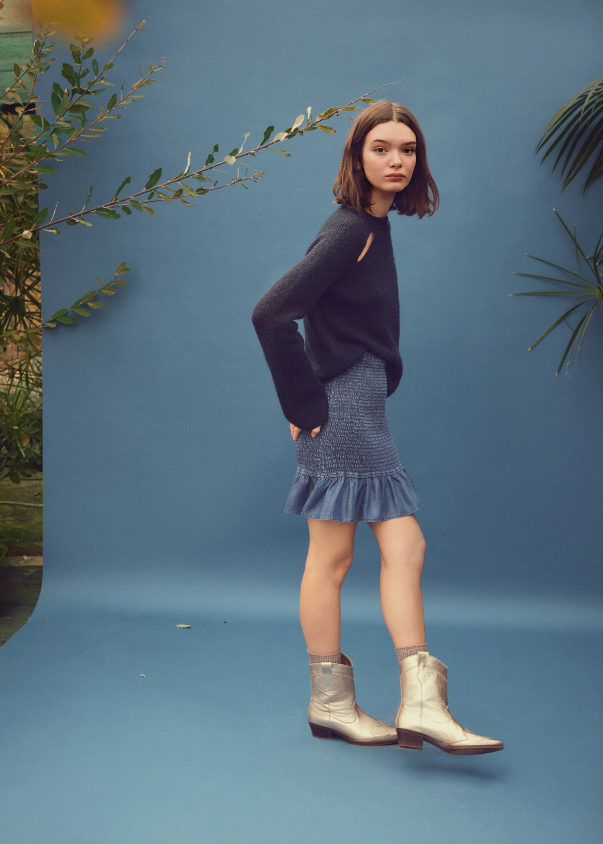 Φούστα σούρες βολάν - Λεπτομέρεια του προϊόντος 5, Μπλε Σκούρο. Ref: 67090633-00.