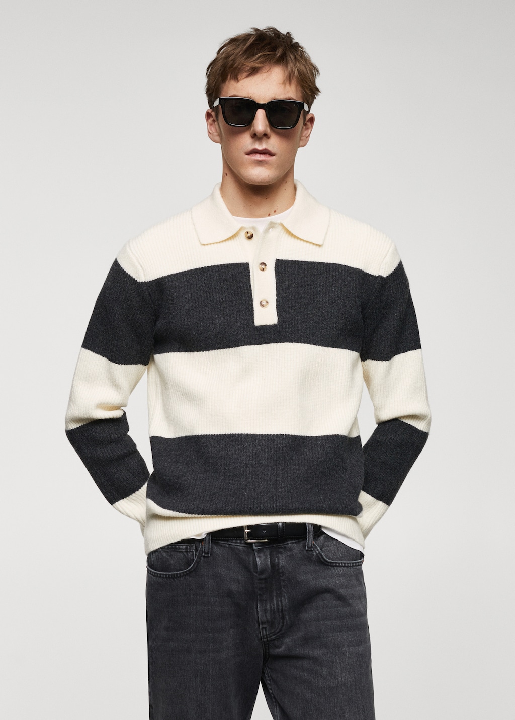 Ribbed striped knitted polo shirt Men MANGO OUTLET United Kingdom