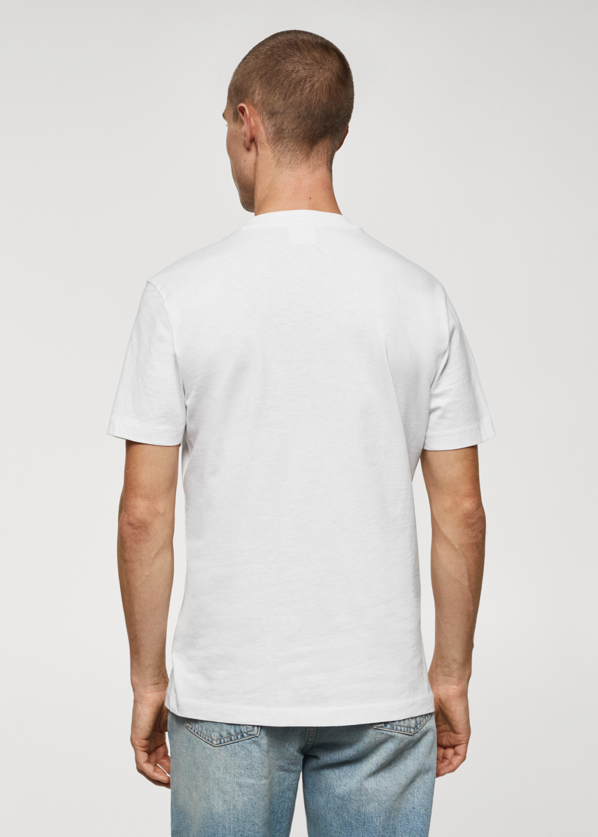 T-shirt basique coton col V - Verso de l’article, Blanc. Ref: 67090643-00.