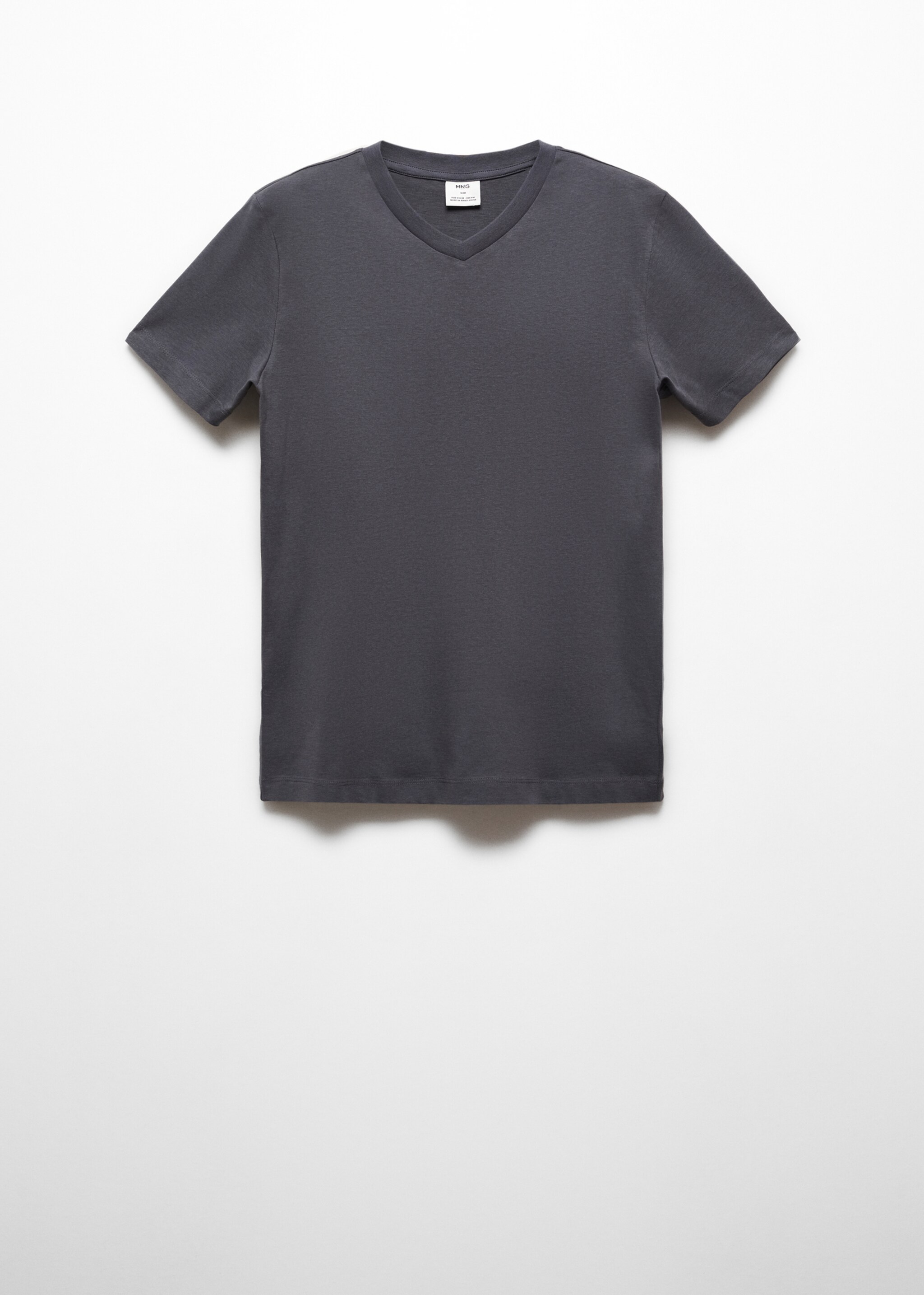Basic cotton V-neck T-shirt - Article without model, Dark Grey. Ref: 67090643-00.