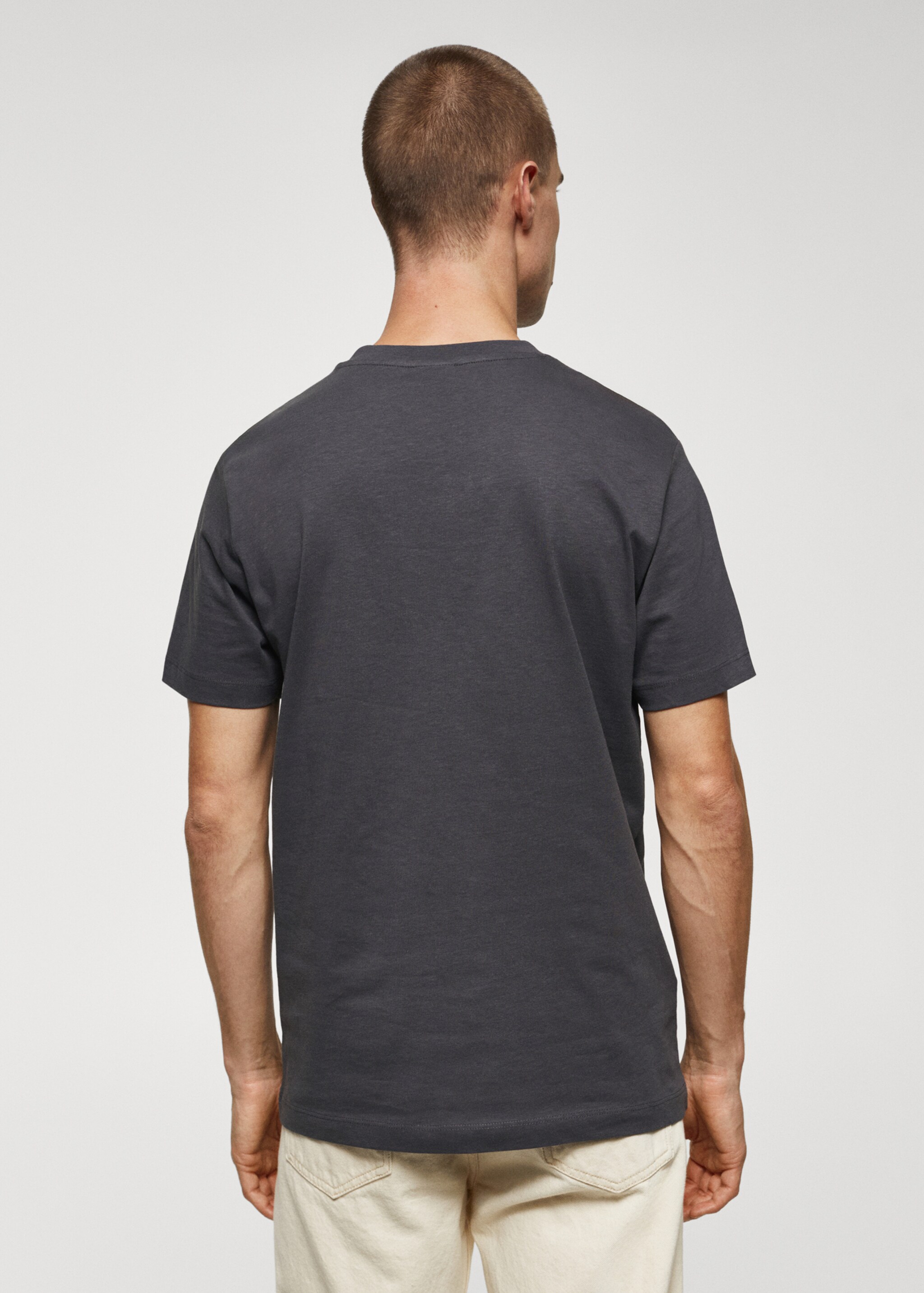 Basic cotton V-neck T-shirt - Reverse of the article, Dark Grey. Ref: 67090643-00.