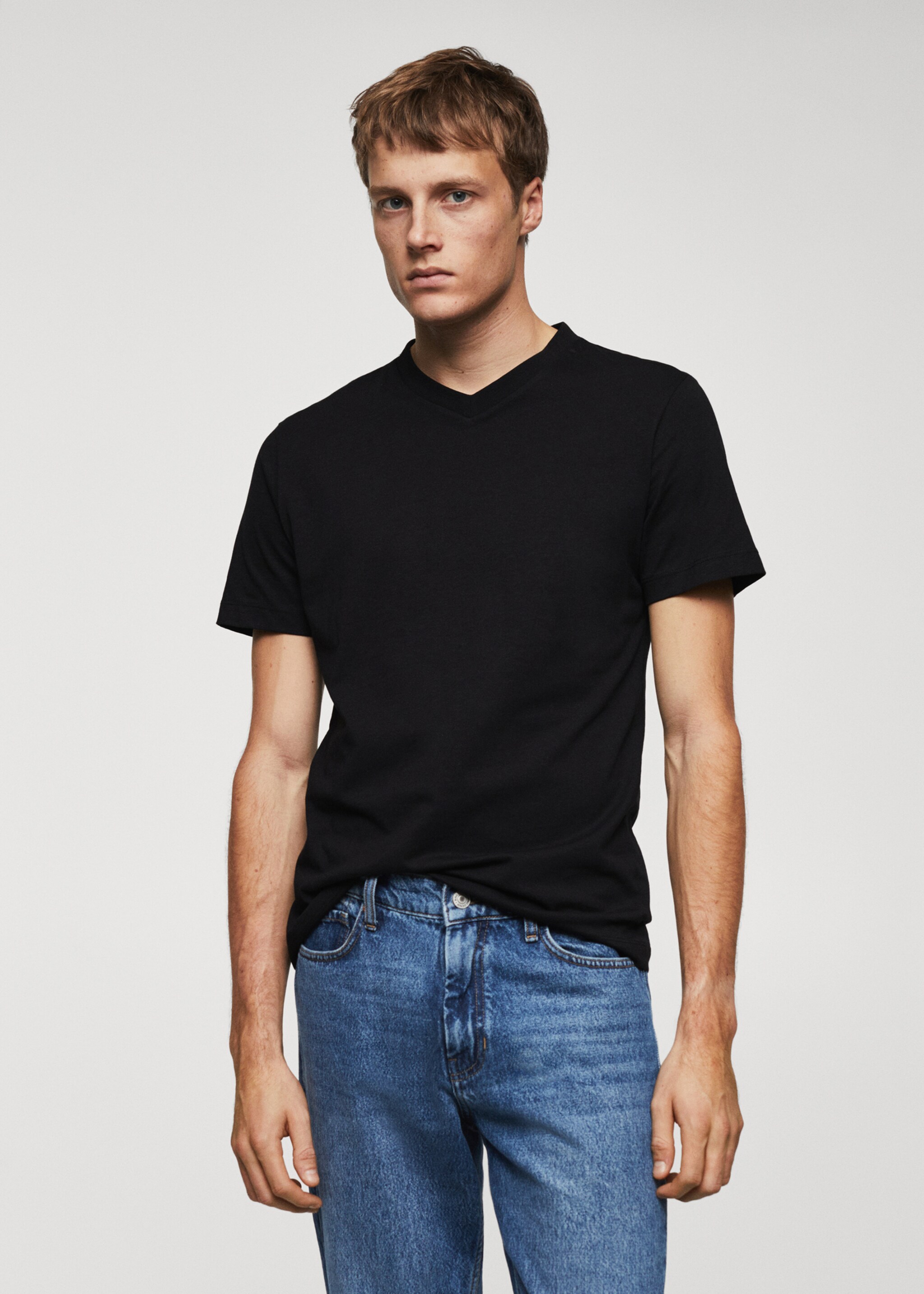 Basic cotton V-neck T-shirt - Medium plane