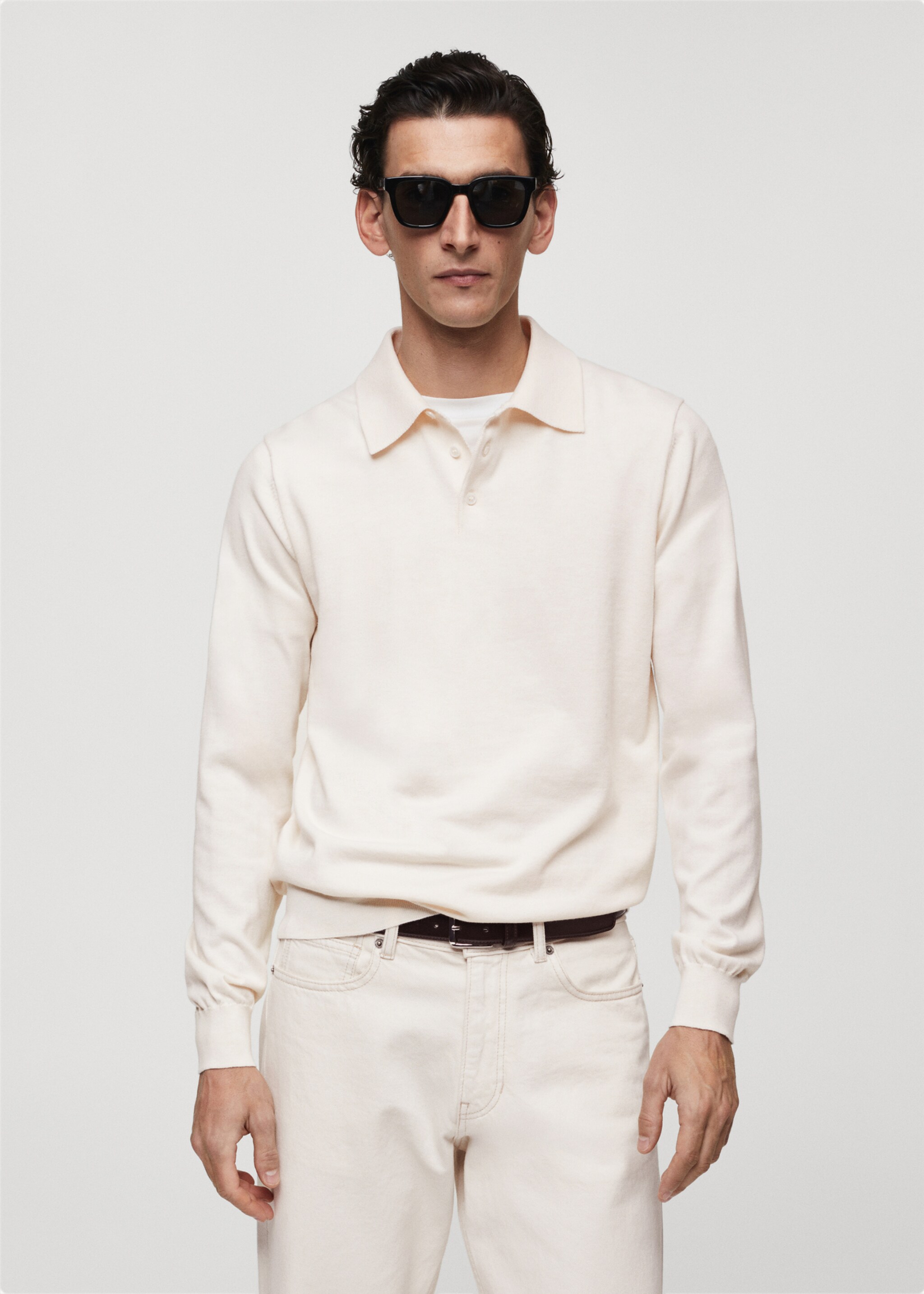 Long-sleeved cotton jersey polo shirt - Medium plane