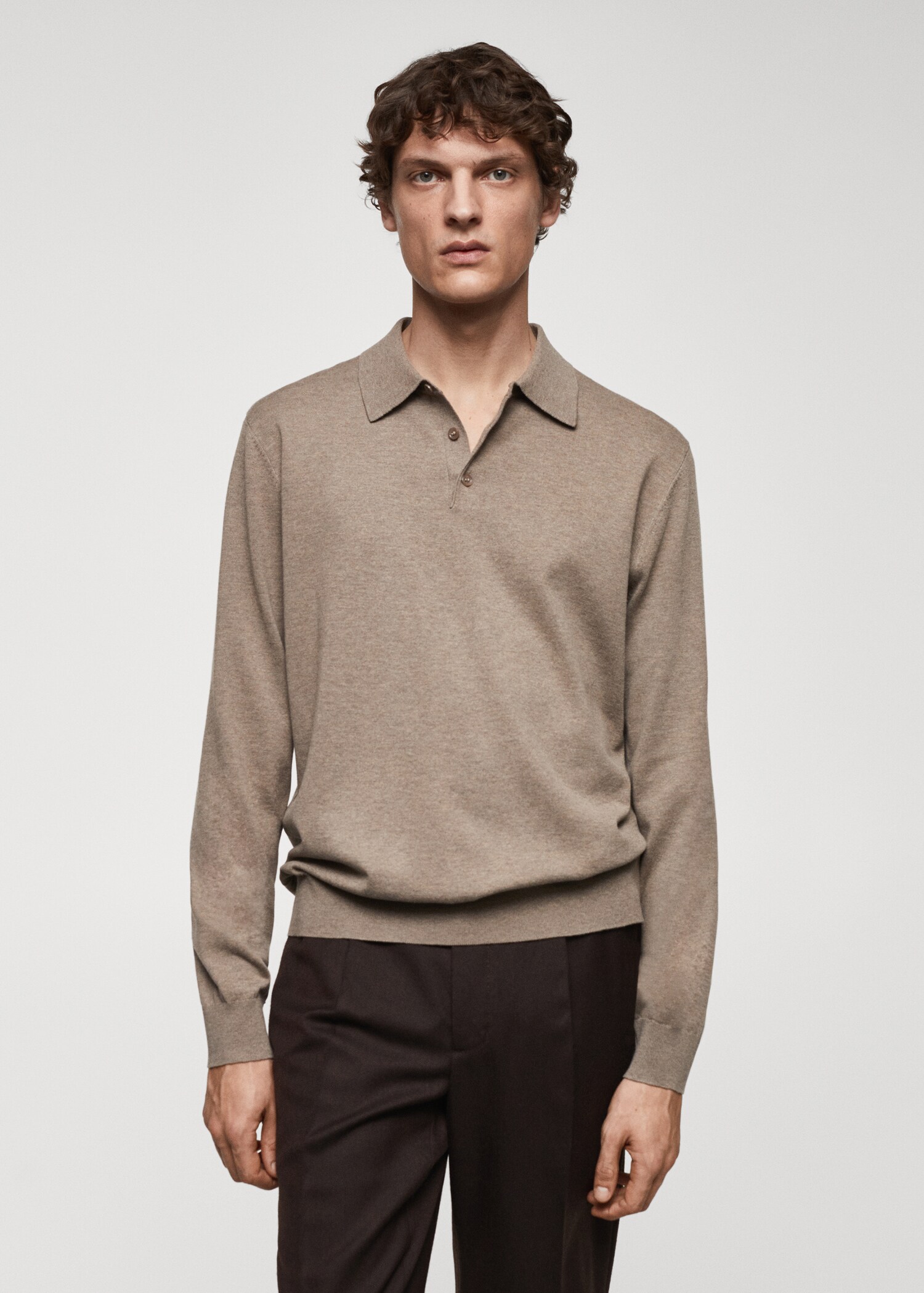Langärmliges Strick-Poloshirt aus Baumwolle - Mittlere Ansicht