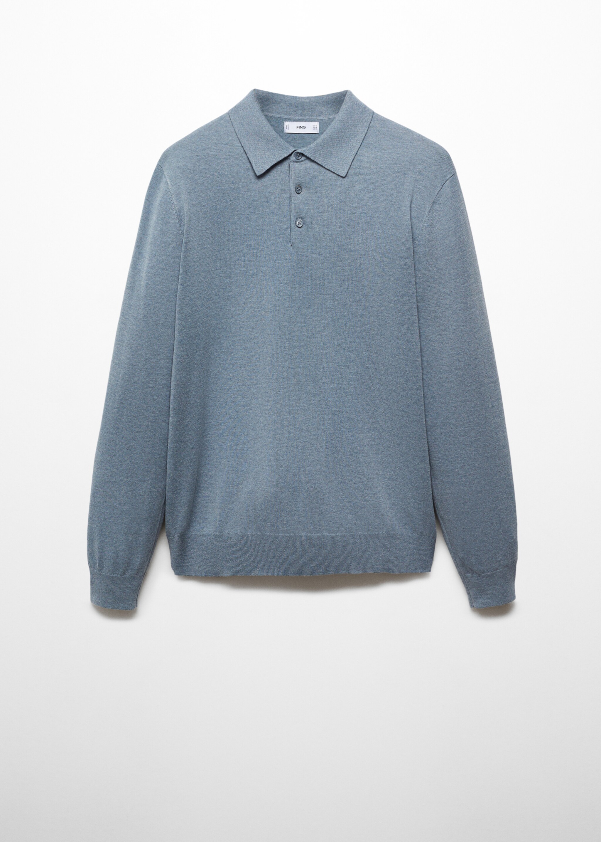 Long-sleeved cotton jersey polo shirt - Article without model, China Blue. Ref: 67090644-00.