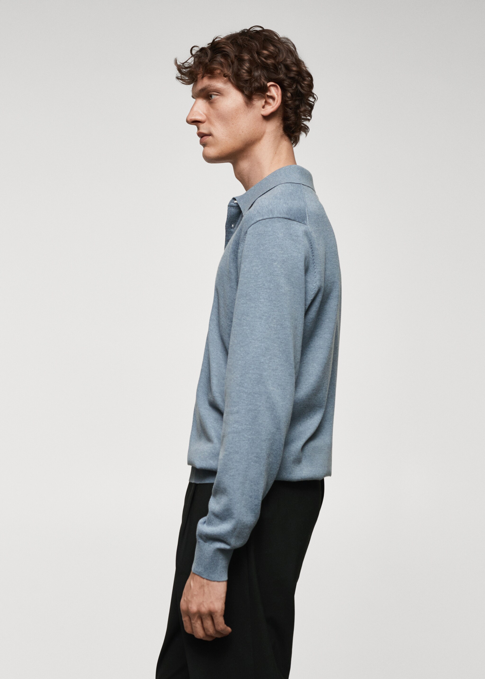 Long-sleeved cotton jersey polo shirt - Details of the article 2, China Blue. Ref: 67090644-00.