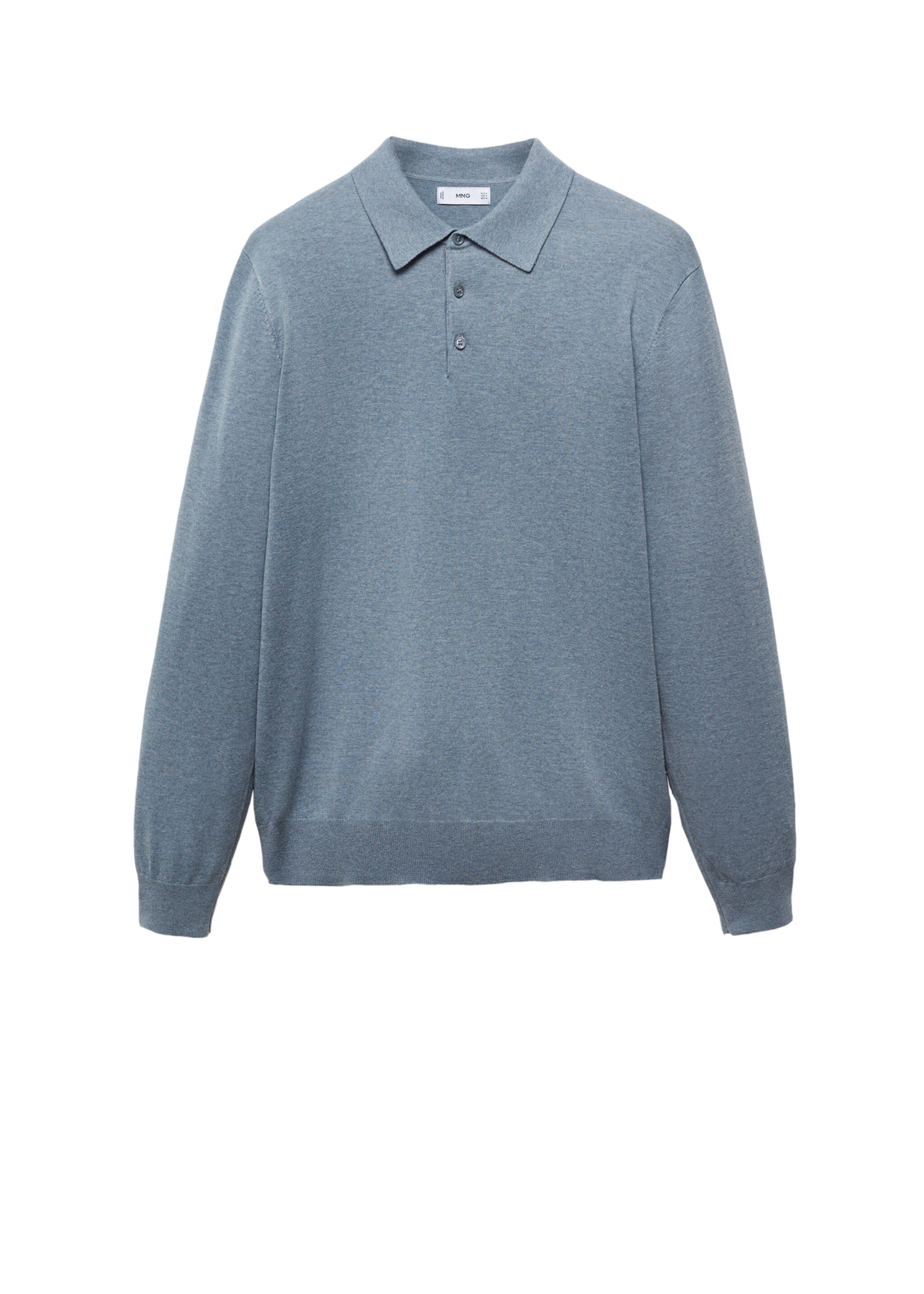 Long-sleeved cotton jersey polo shirt - Details of the article 9, China Blue. Ref: 67090644-00.