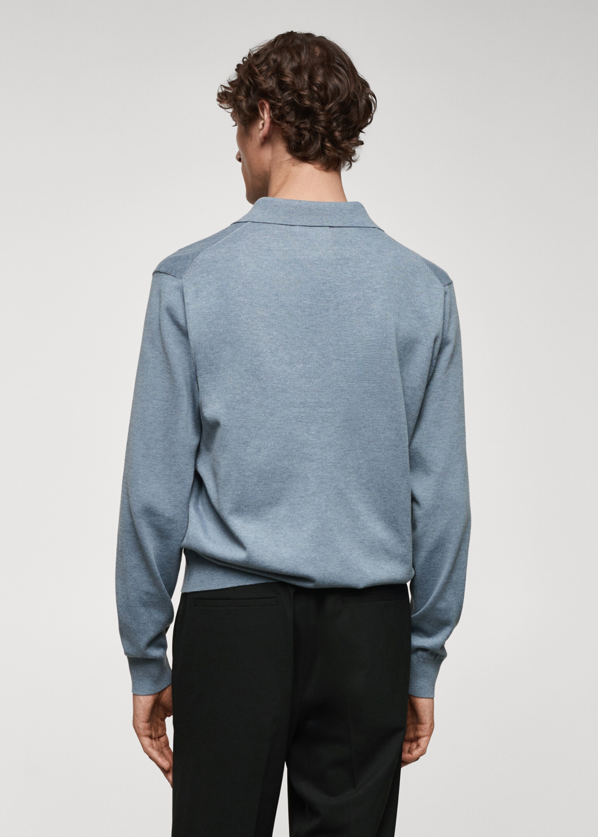 Long-sleeved cotton jersey polo shirt - Reverse of the article, China Blue. Ref: 67090644-00.
