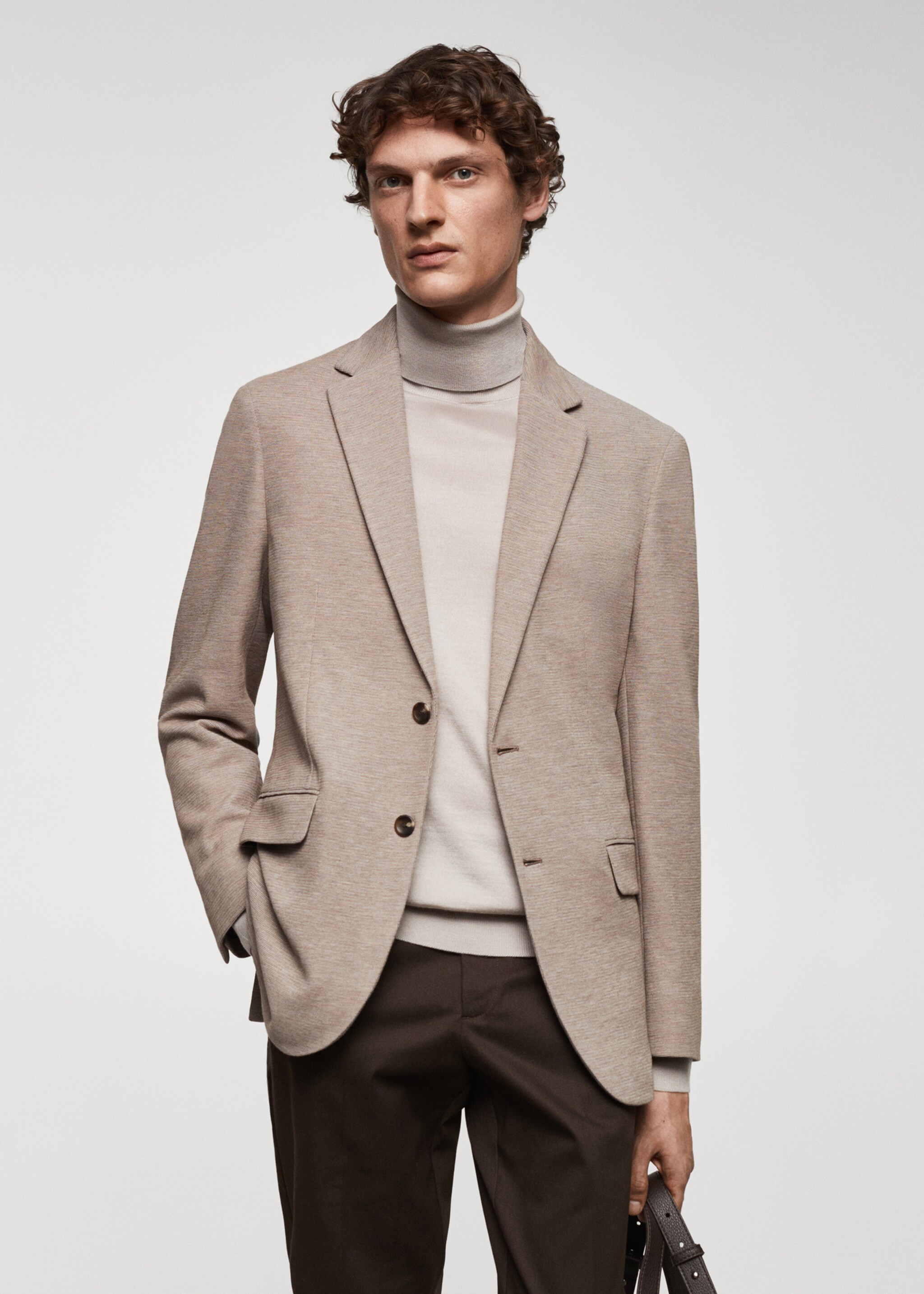 Strukirani slim fit pamučni sako - Prikaz srednjeg dijela