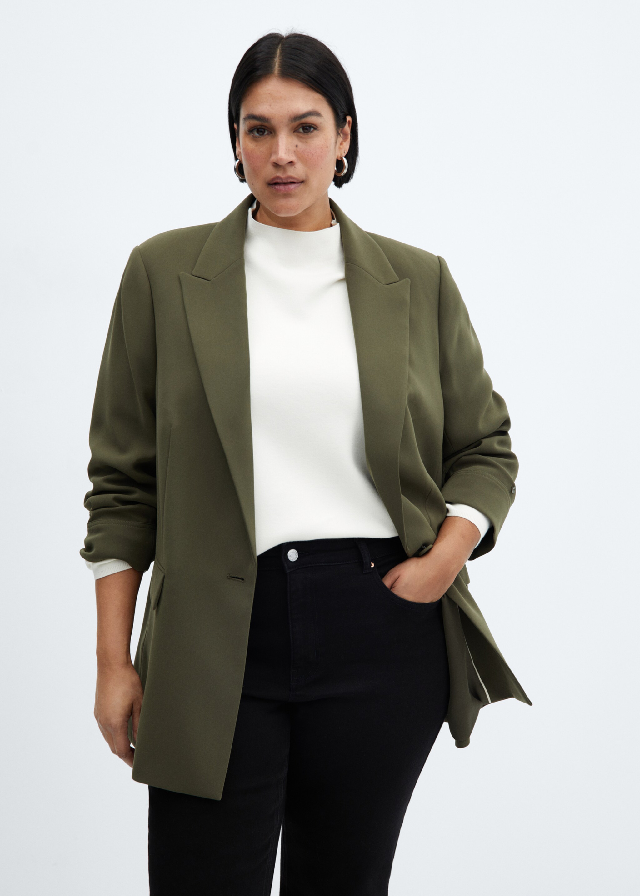 Tailored jacket with turn-down sleeves - Details of the article 5, Khaki. Ref: 67093264-00.
