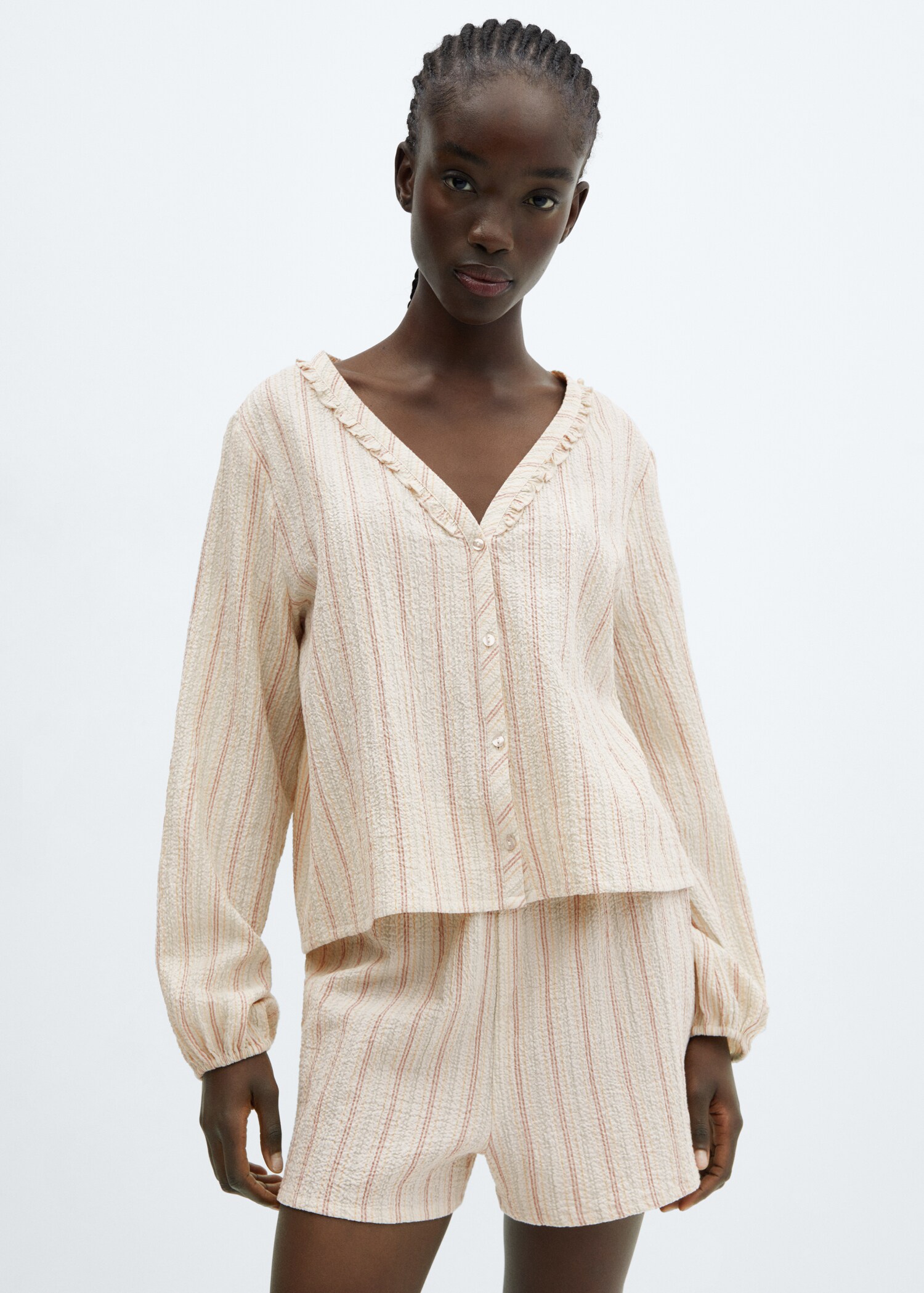 Two-piece textured cotton pyjamas - Medium plane