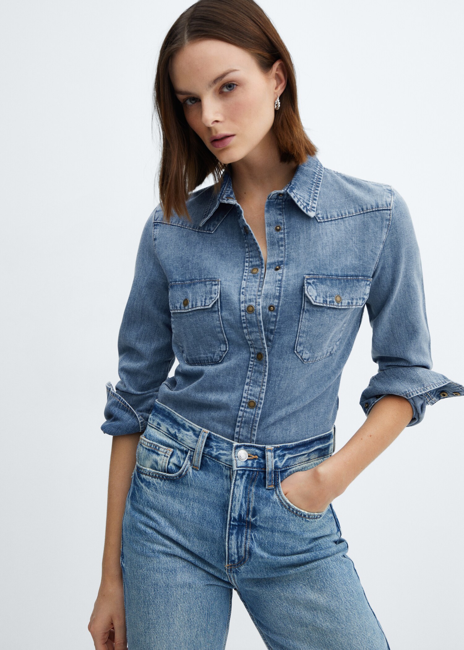Chest-pocket denim shirt - Medium plane