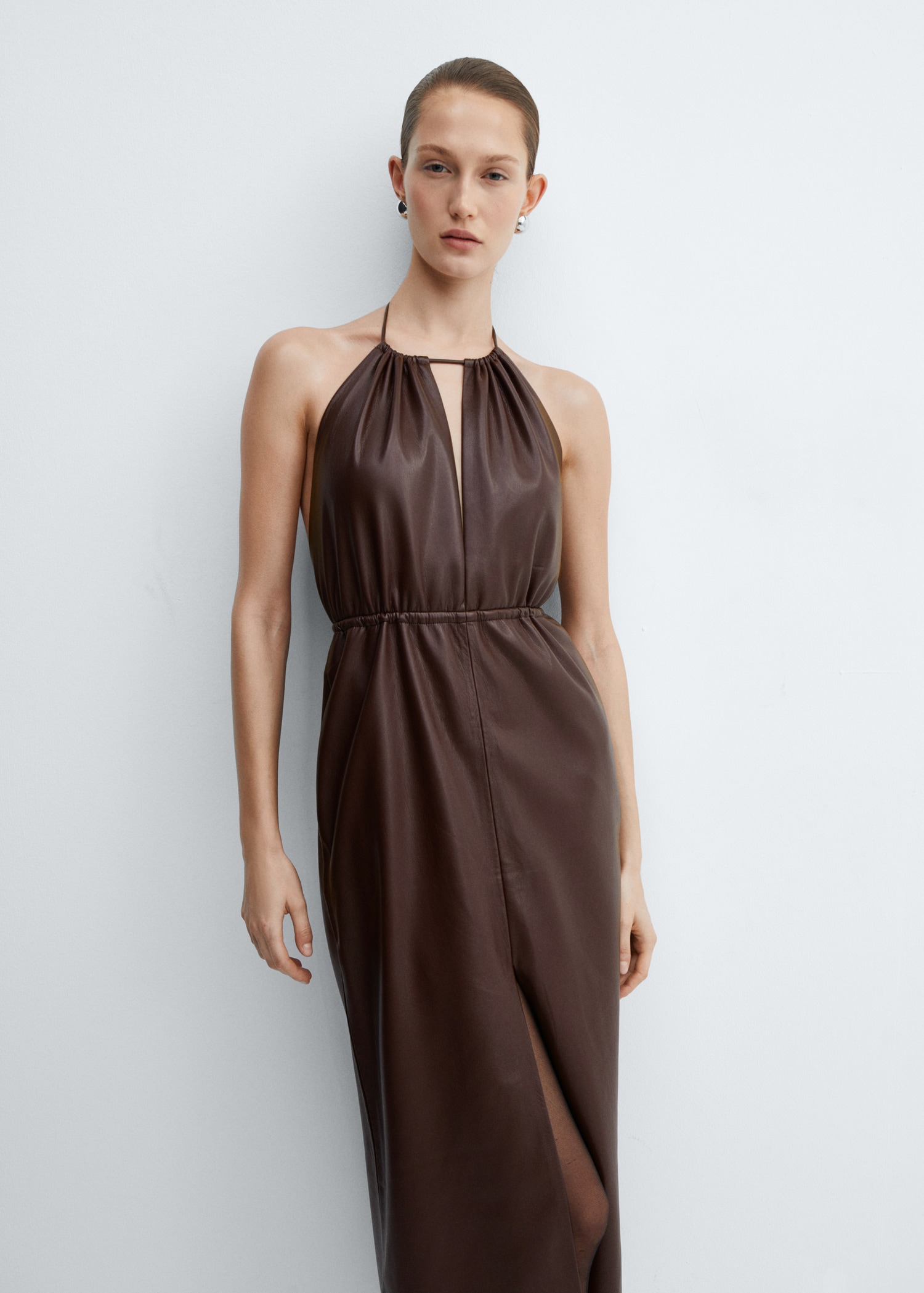 Faux-leather halter dress Women MANGO OUTLET Czech Republic