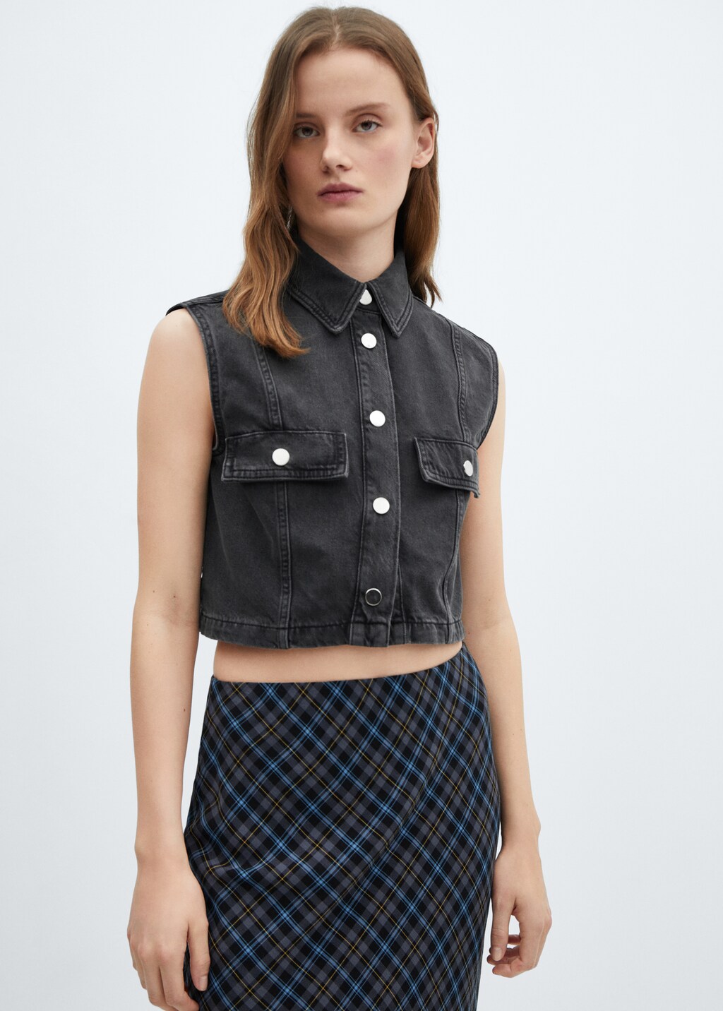 Cropped denim gilet Women MANGO OUTLET United Kingdom