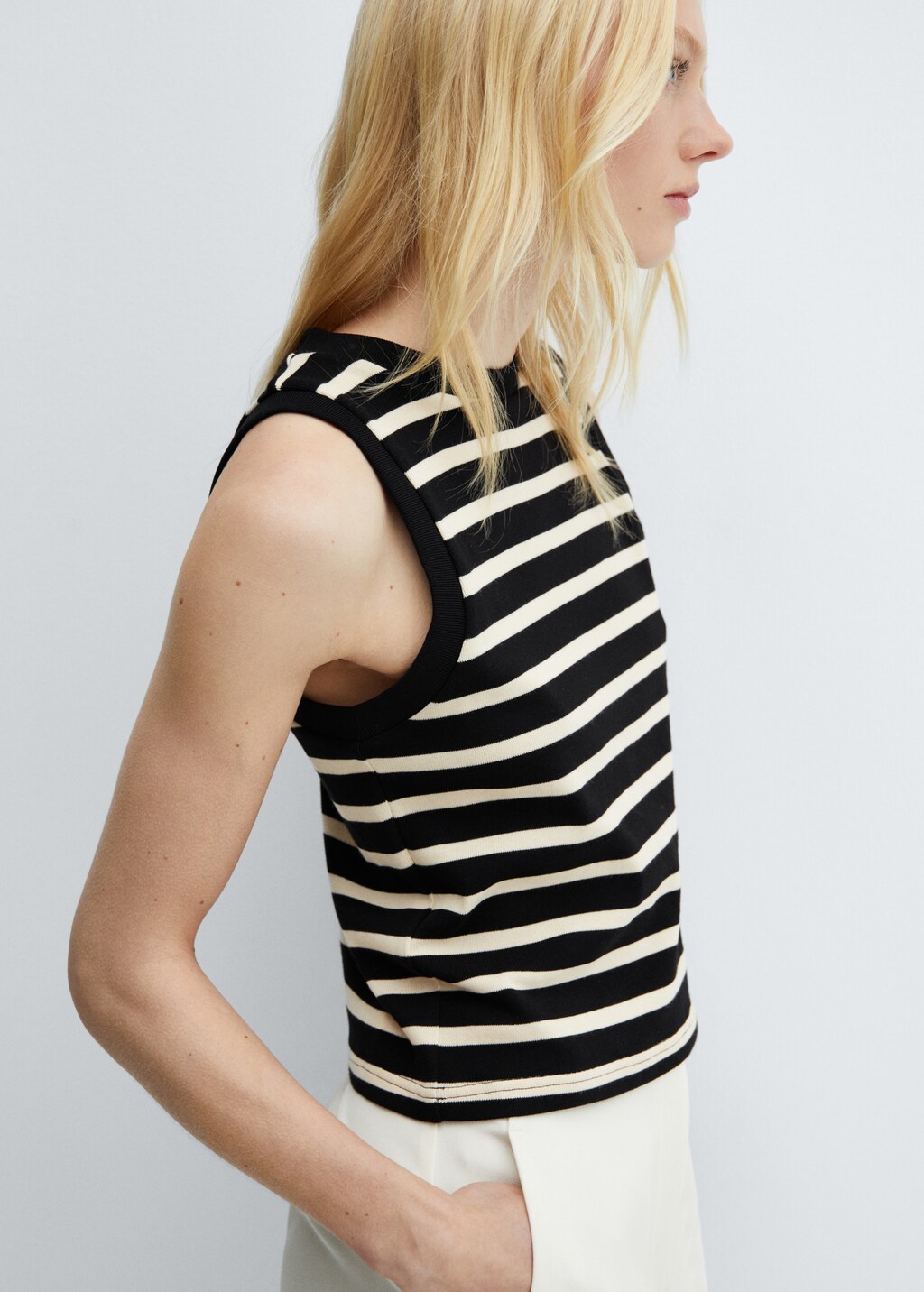 売れ筋商品|||ティー・タハリ カットソー トップス レディース Women's Striped Puffed-Sleeve Ribbed Top Black/white Womens Black White Striped Shirt