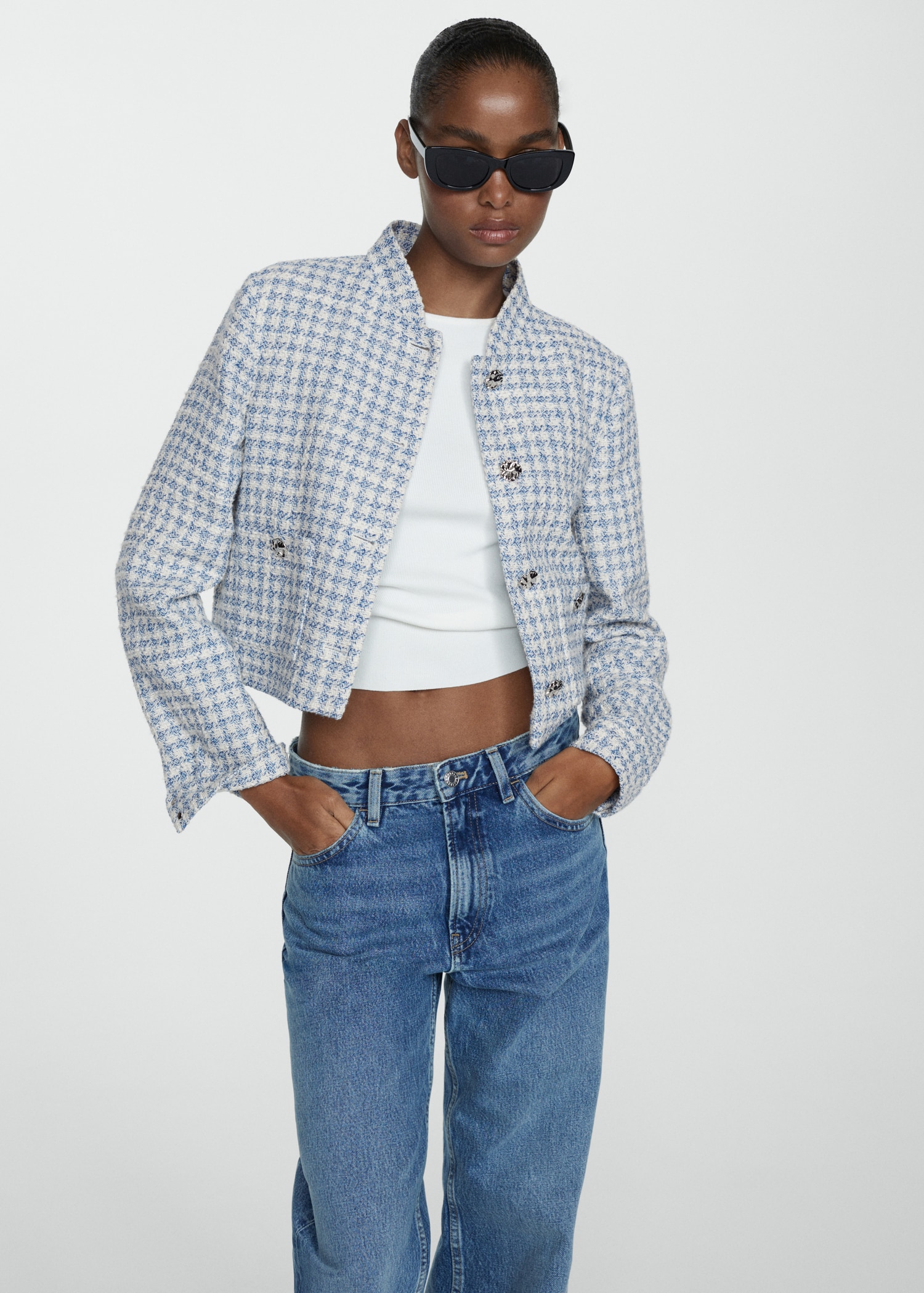 Tweed jacket with metal buttons - Main Image