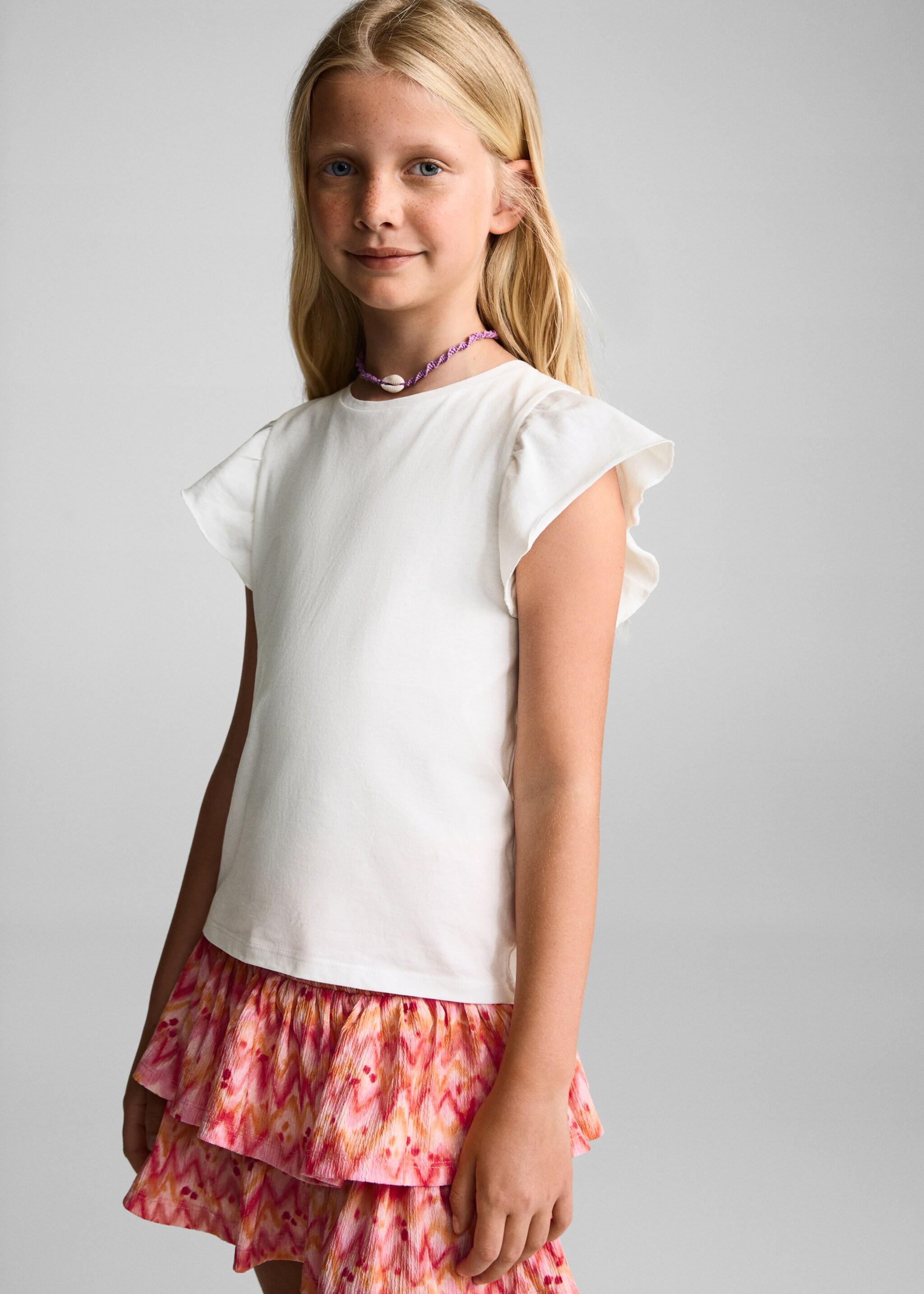 Short-sleeved ruffle t-shirt - Medium plane, Off White. Ref: 67094467-00.