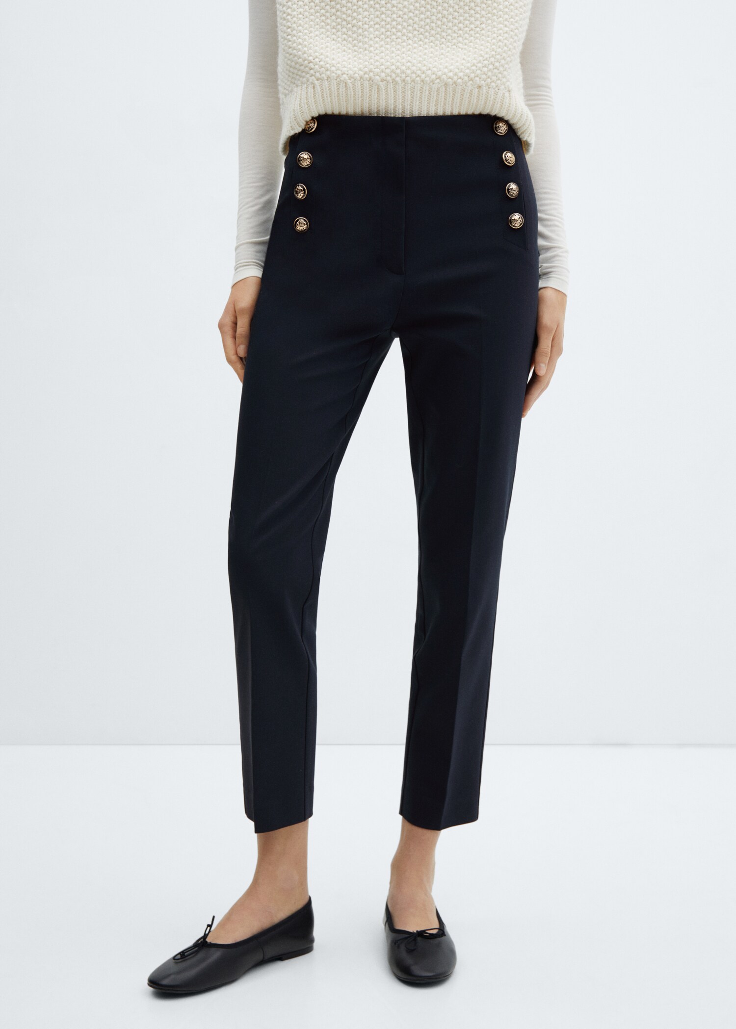Pantalon crop boutonné - Plan moyen