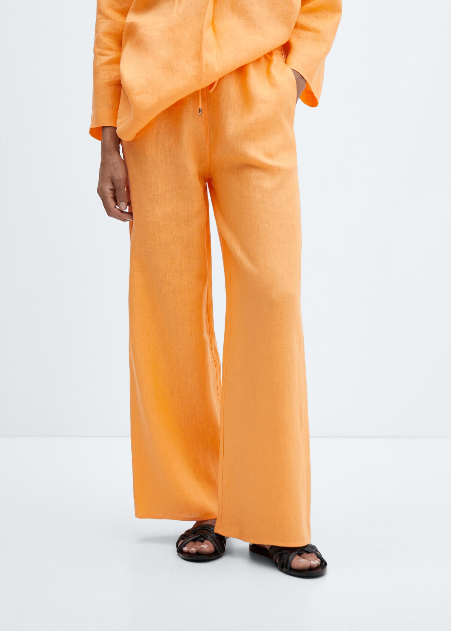 Linen-blend elastic waist trousers - Medium plane