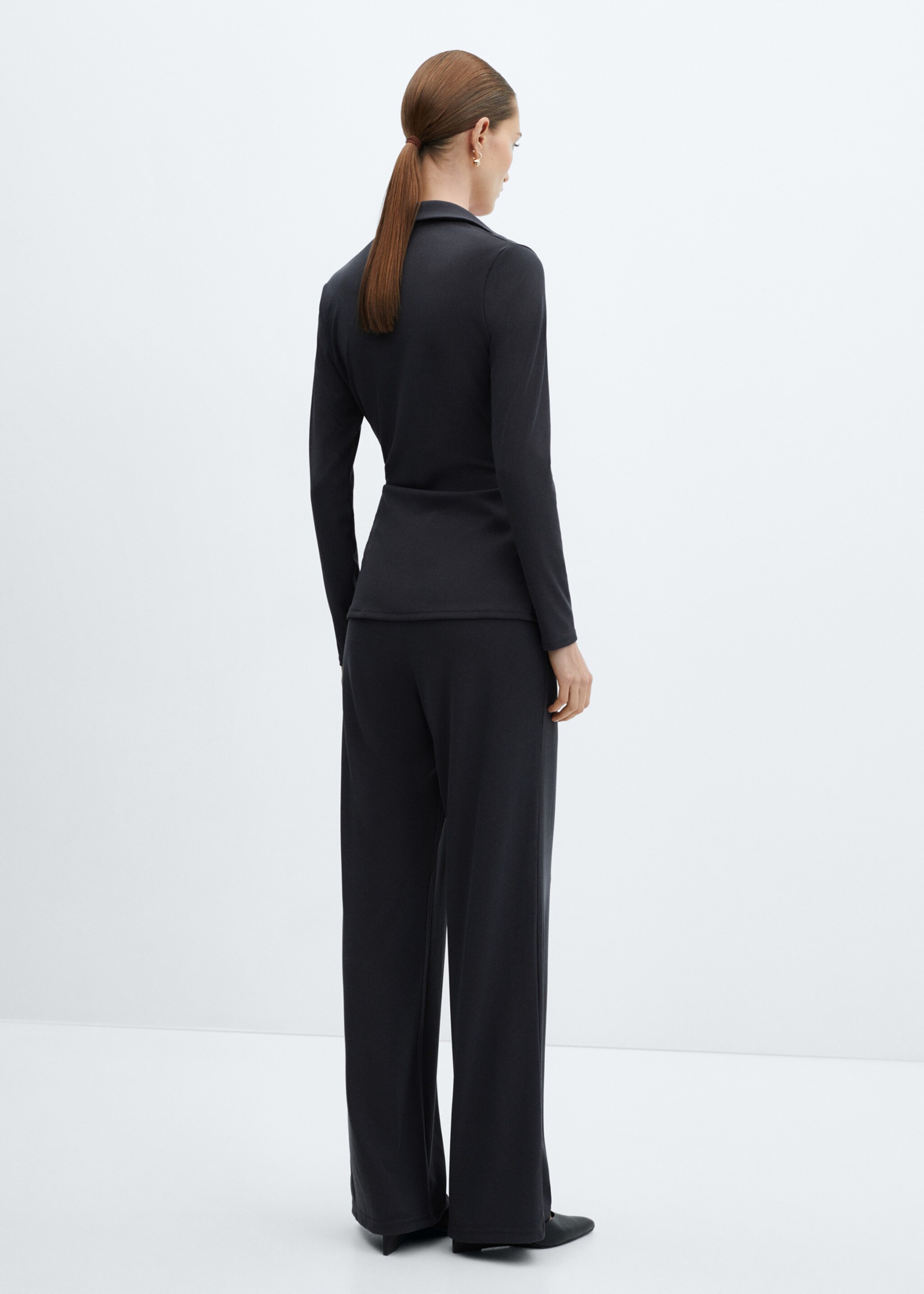 Wideleg trousers with elastic waist - Reverse of the article, Charcoal. Ref: 67095747-00.