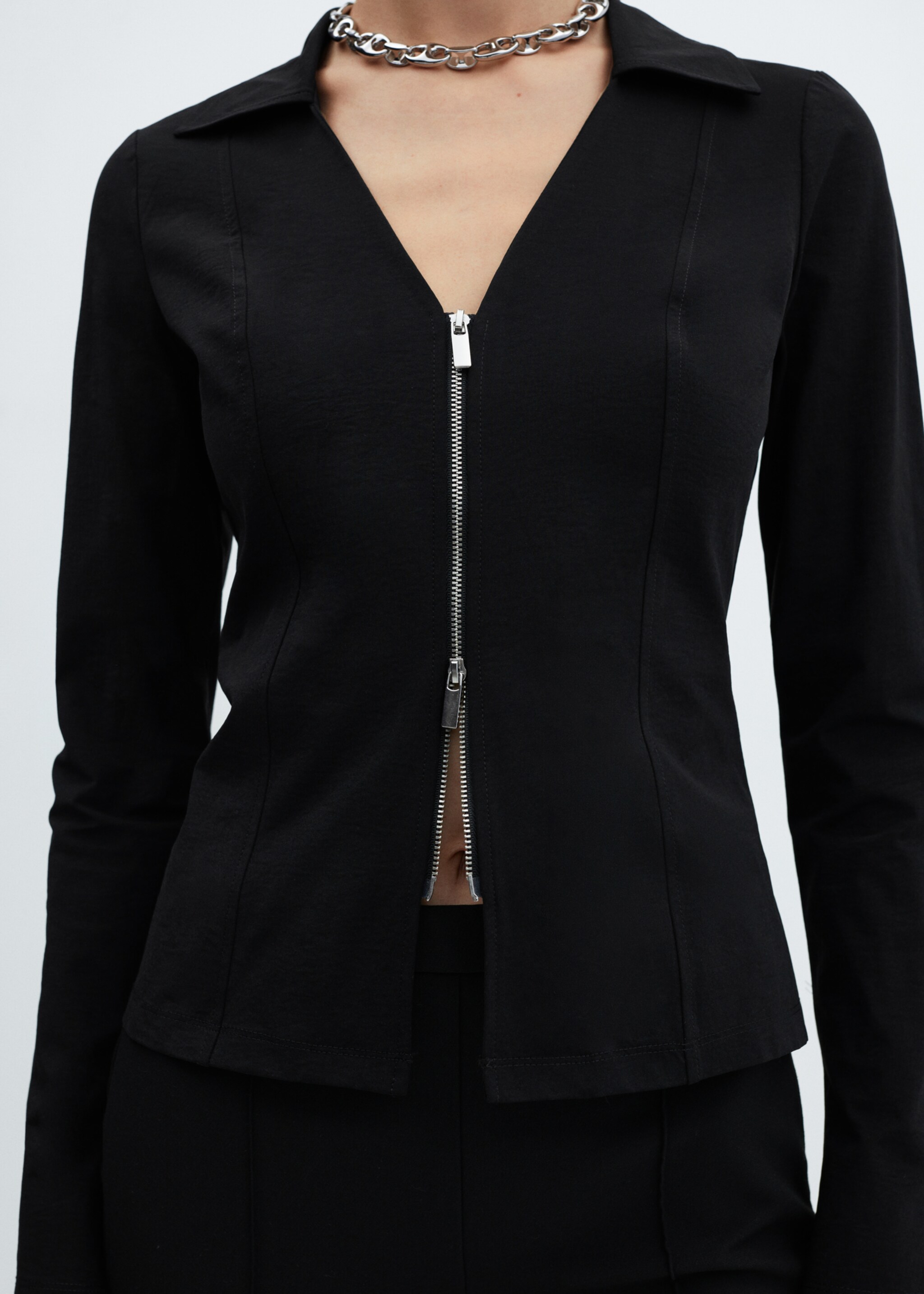 Zipper fitted jacket - Details of the article 6, Black. Ref: 67095750-00.