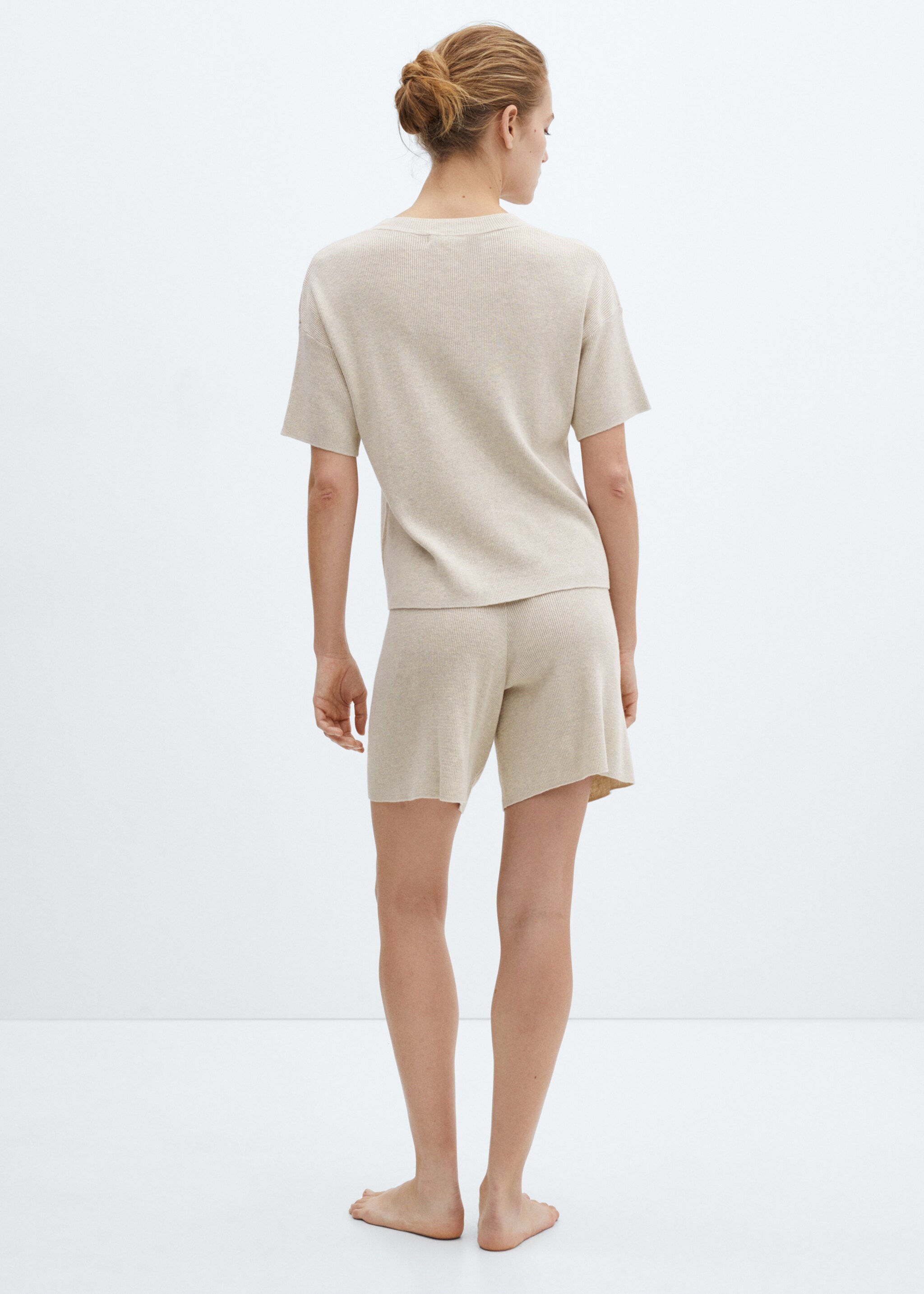 Cotton linen-blend knit t-shirt - Reverse of the article, Beige. Ref: 67095989-00.