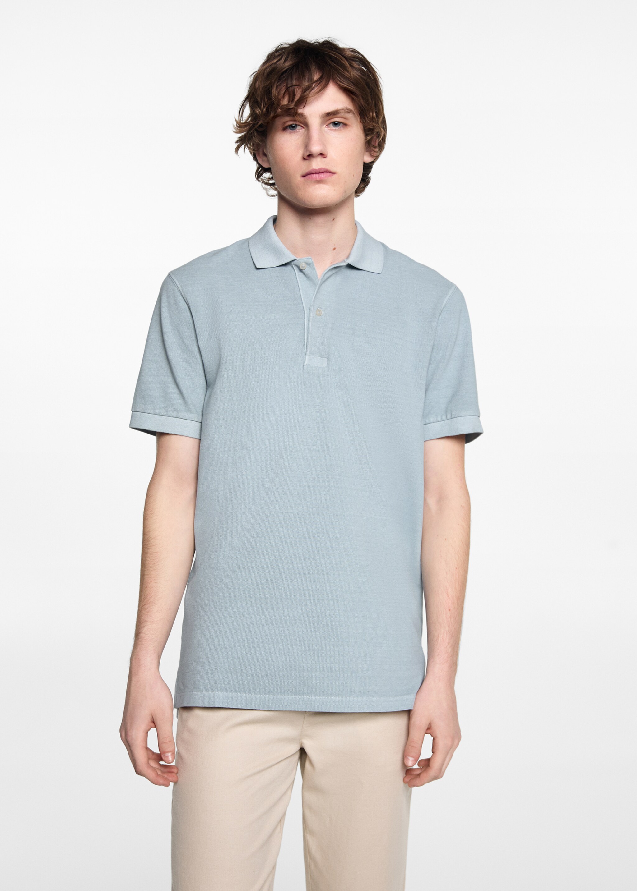 Polo manches courtes coton - Plan moyen, Bleu. Ref: 67096010-00.