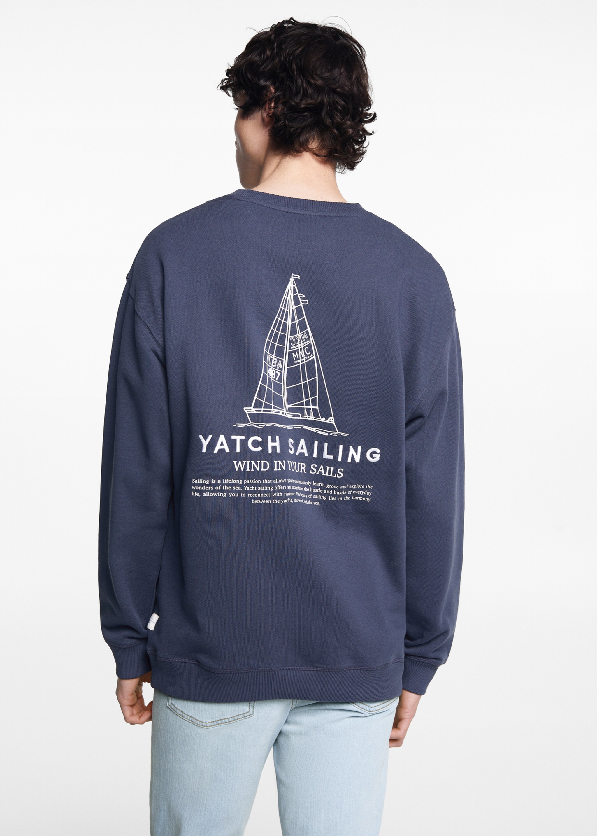 Sweat-shirt imprimé dans le dos - Verso de l’article, Bleu marine foncé. Ref: 67096016-00.