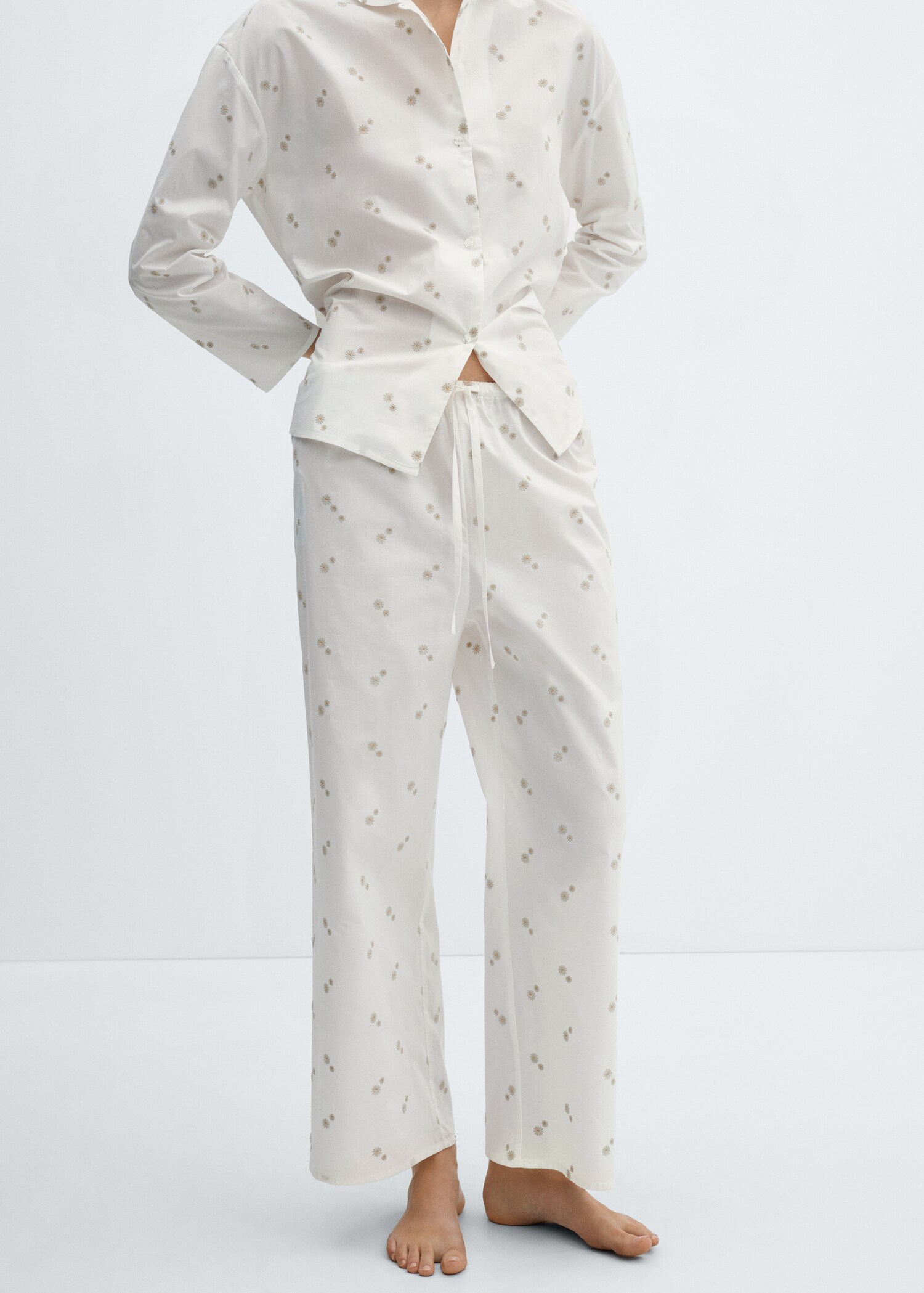 Floral embroidered cotton pyjama trousers - Medium plane