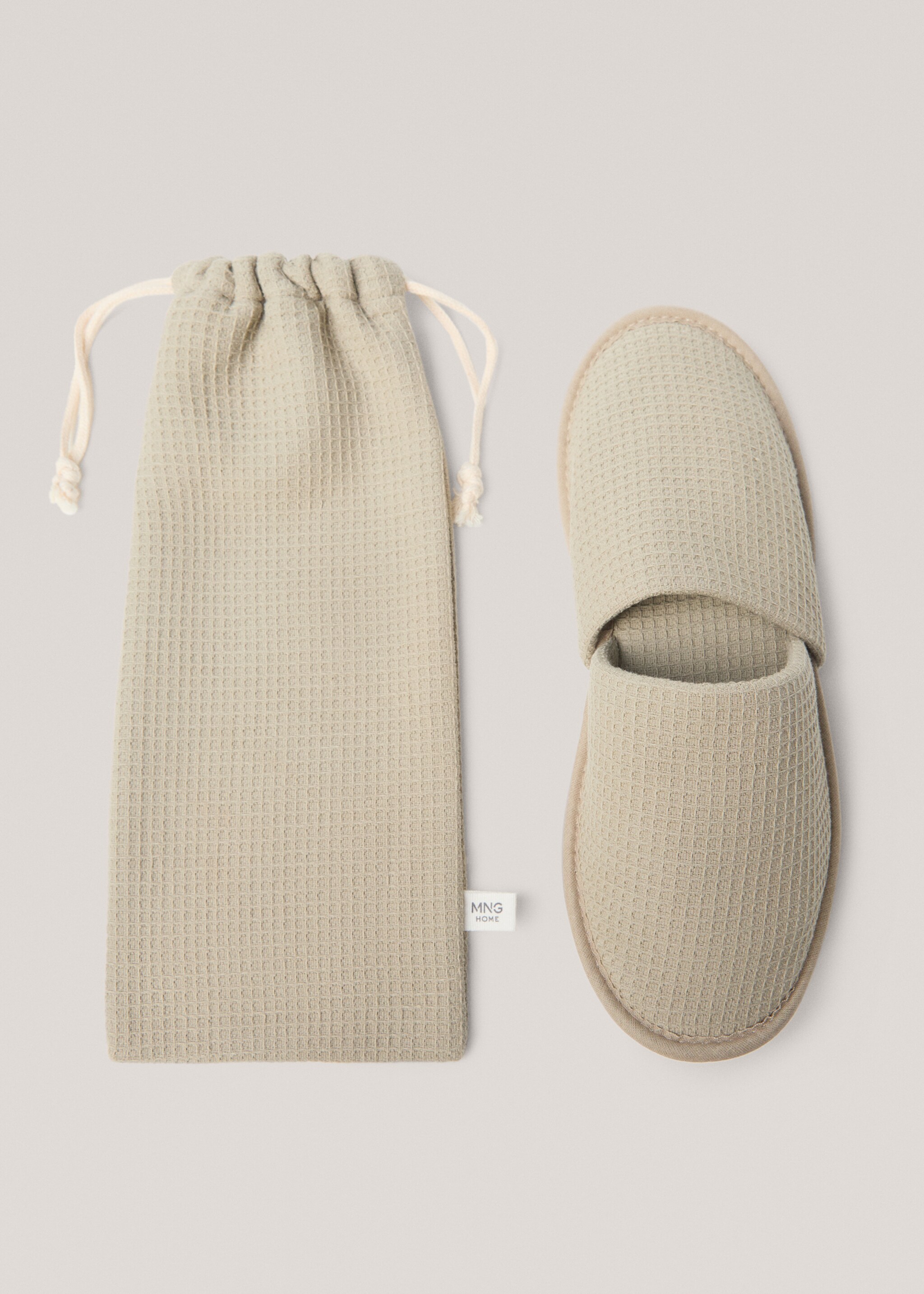 Waffle cotton slippers - Details of the article 4, Green. Ref: 67096052-00.