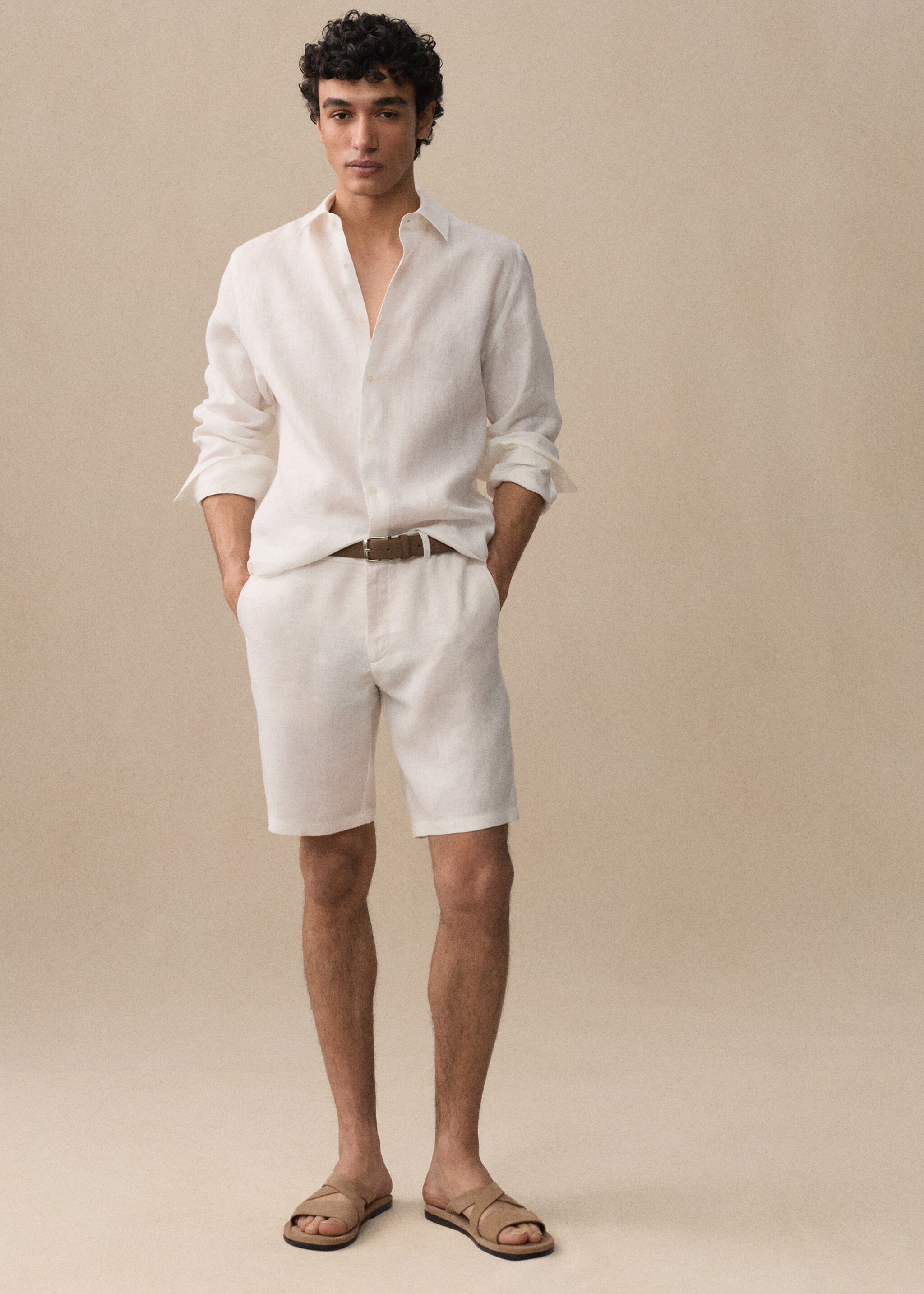 Regular-fit 100% linen shirt - Details of the article 5, White. Ref: 67096311-00.
