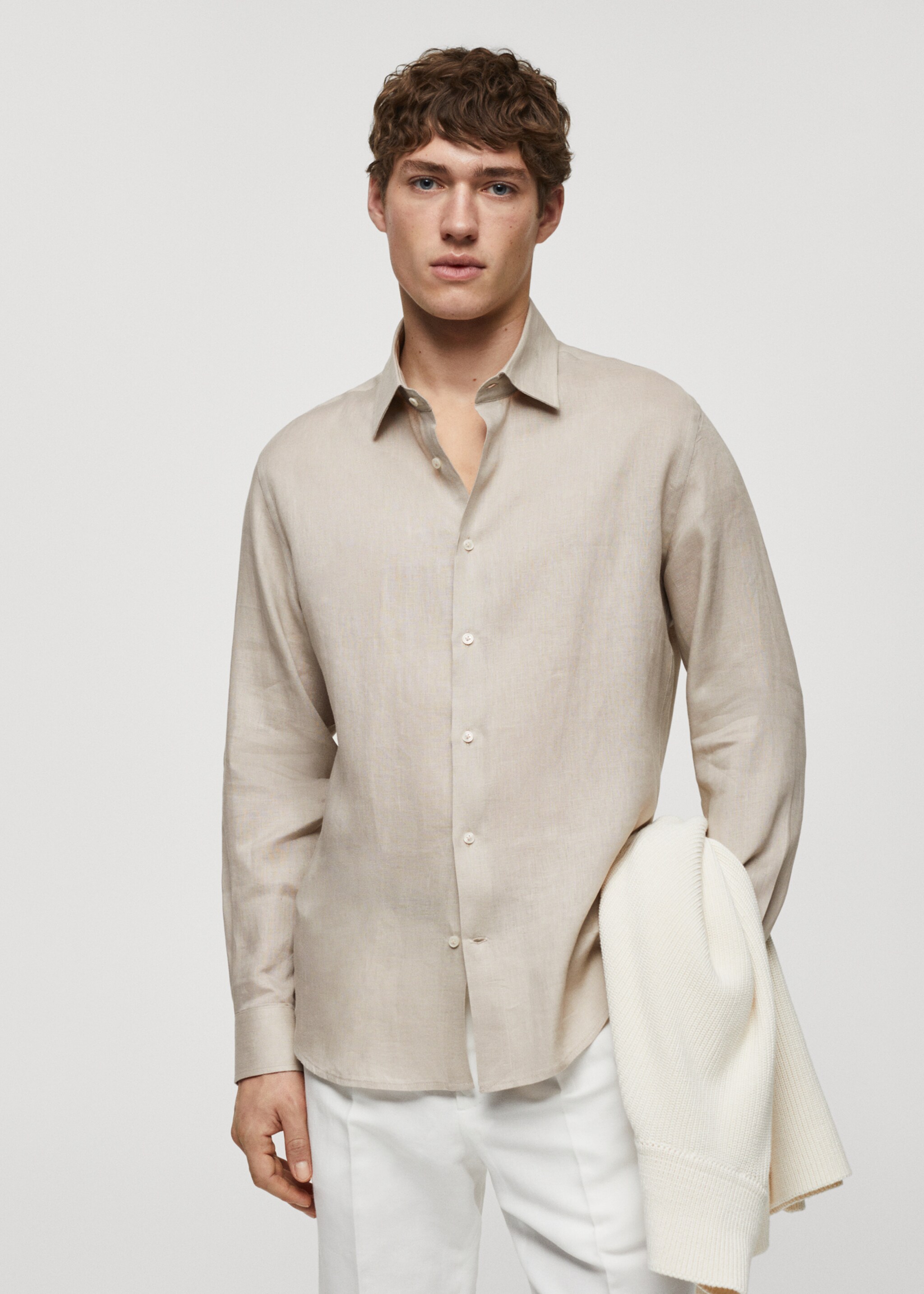 Camicia regular fit 100% lino - Piano medio, Marrone medio. Ref: 67096311-00.