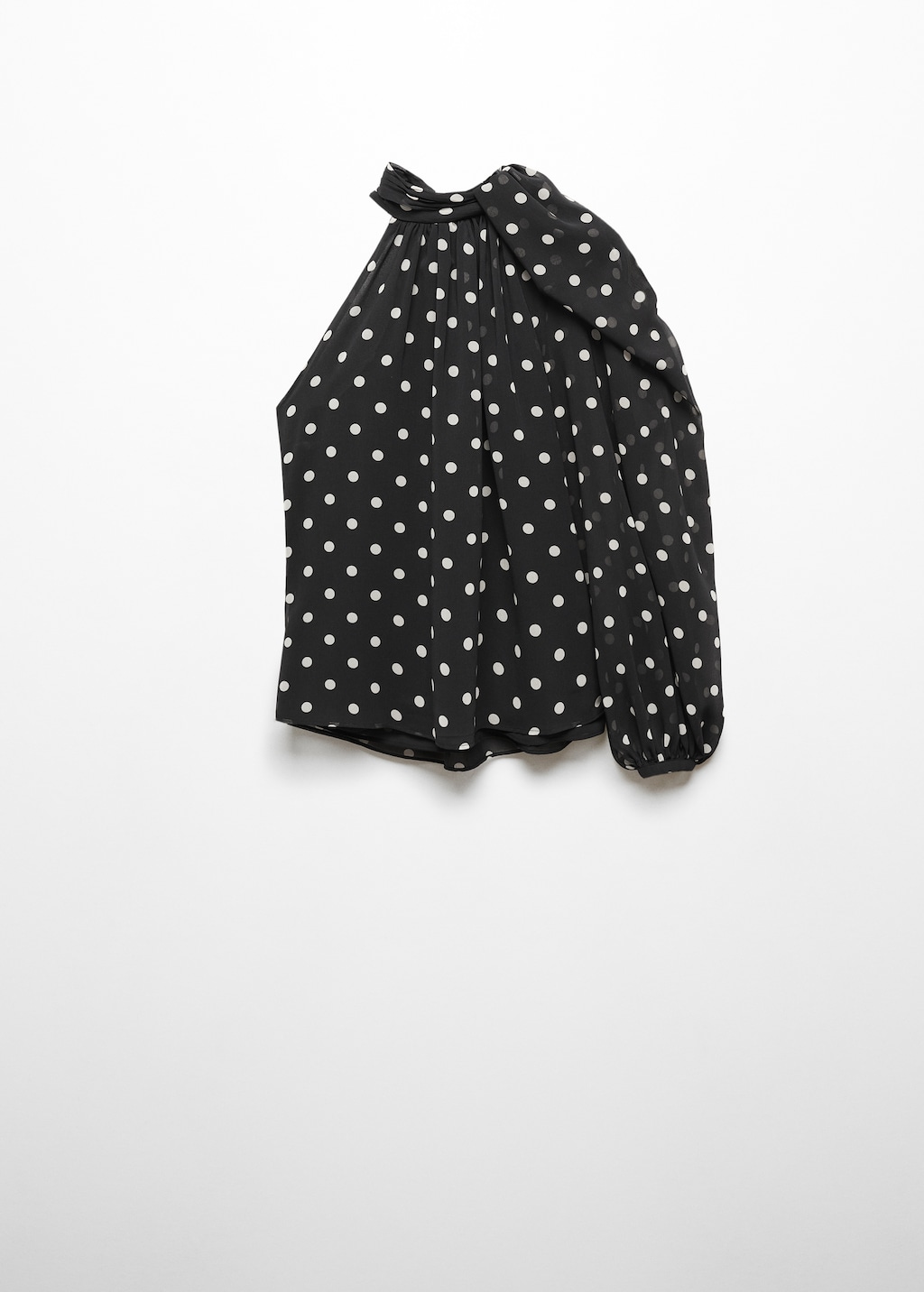 black and white polka dot blouse with bow