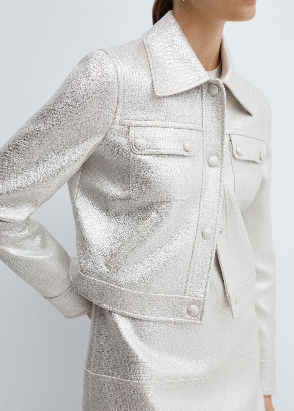 Metallic jacket with pockets - Women | MANGO OUTLET USA