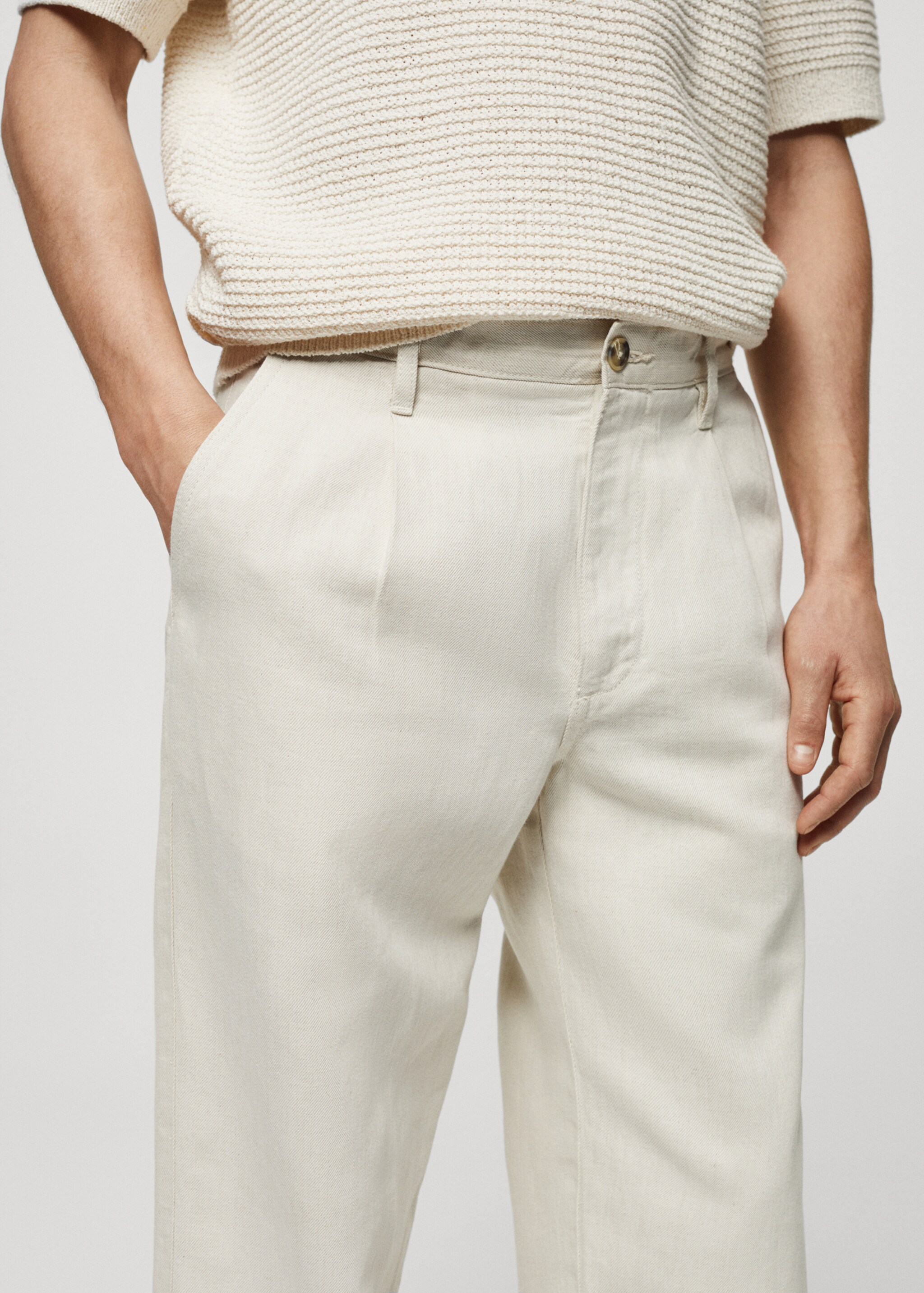 Παντελόνι denim relaxed fit μίξη λινού πιέτες - Λεπτομέρεια του προϊόντος 1