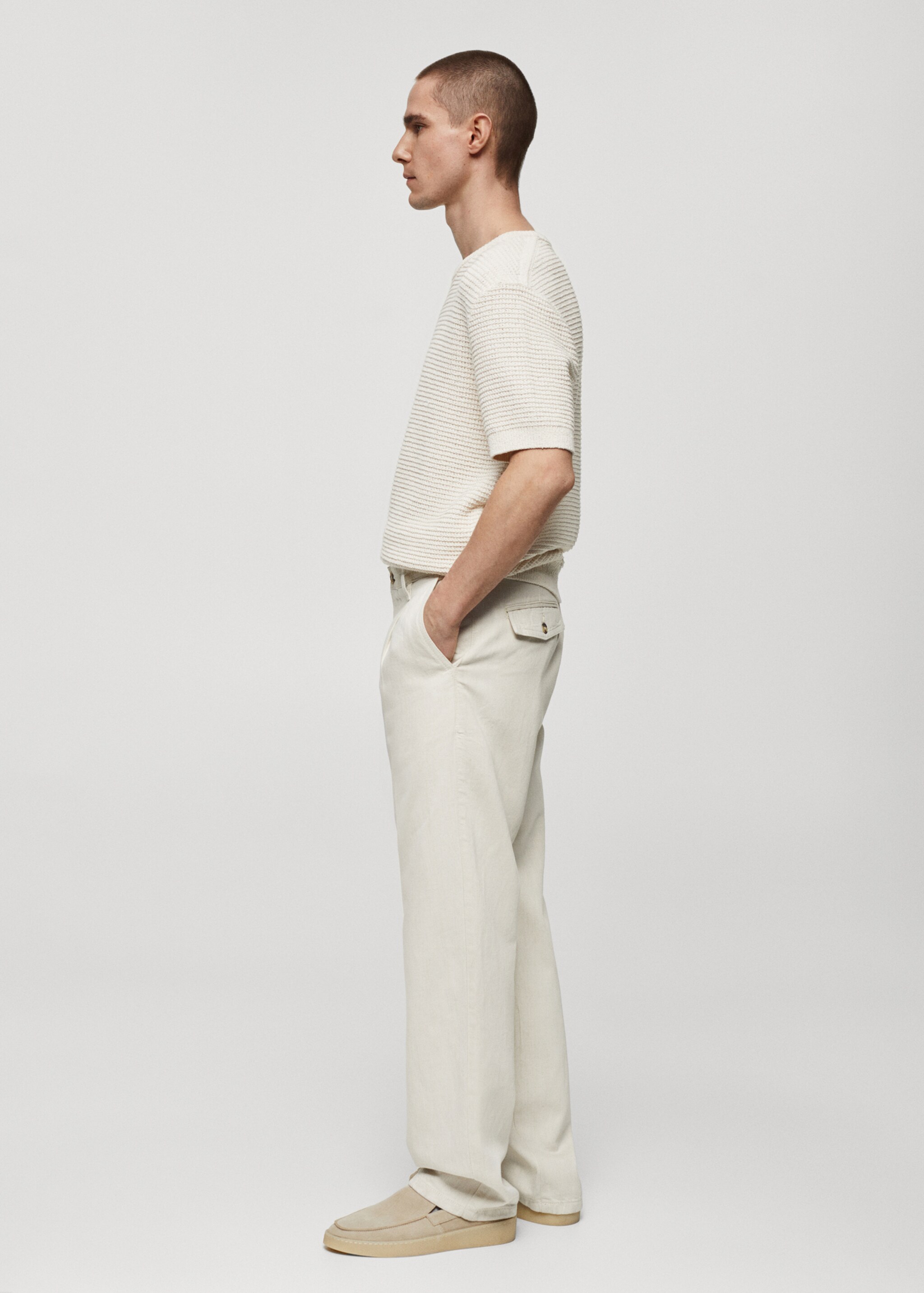 Παντελόνι denim relaxed fit μίξη λινού πιέτες - Λεπτομέρεια του προϊόντος 4