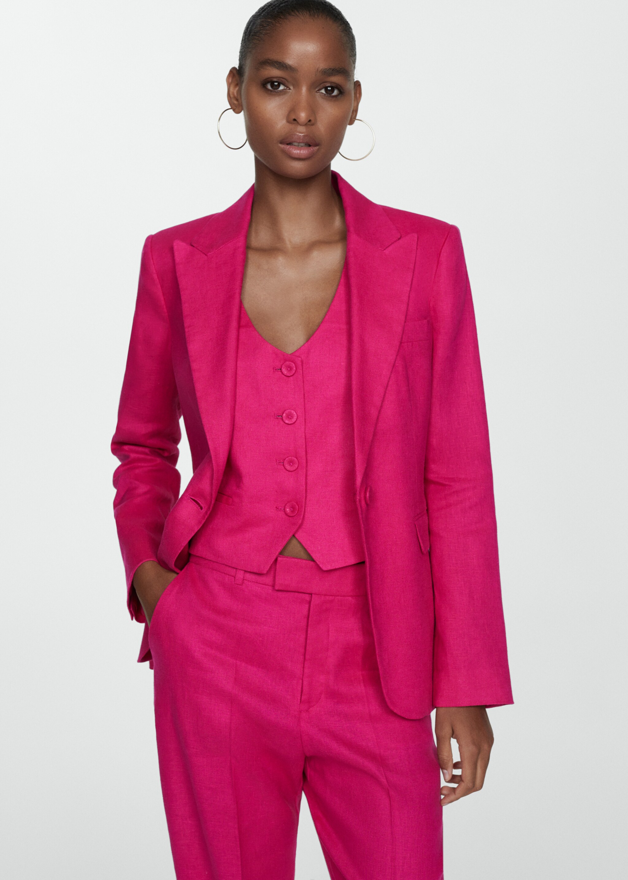Linen suit trousers - Details of the article 1, Fuchsia. Ref: 67097111-00.