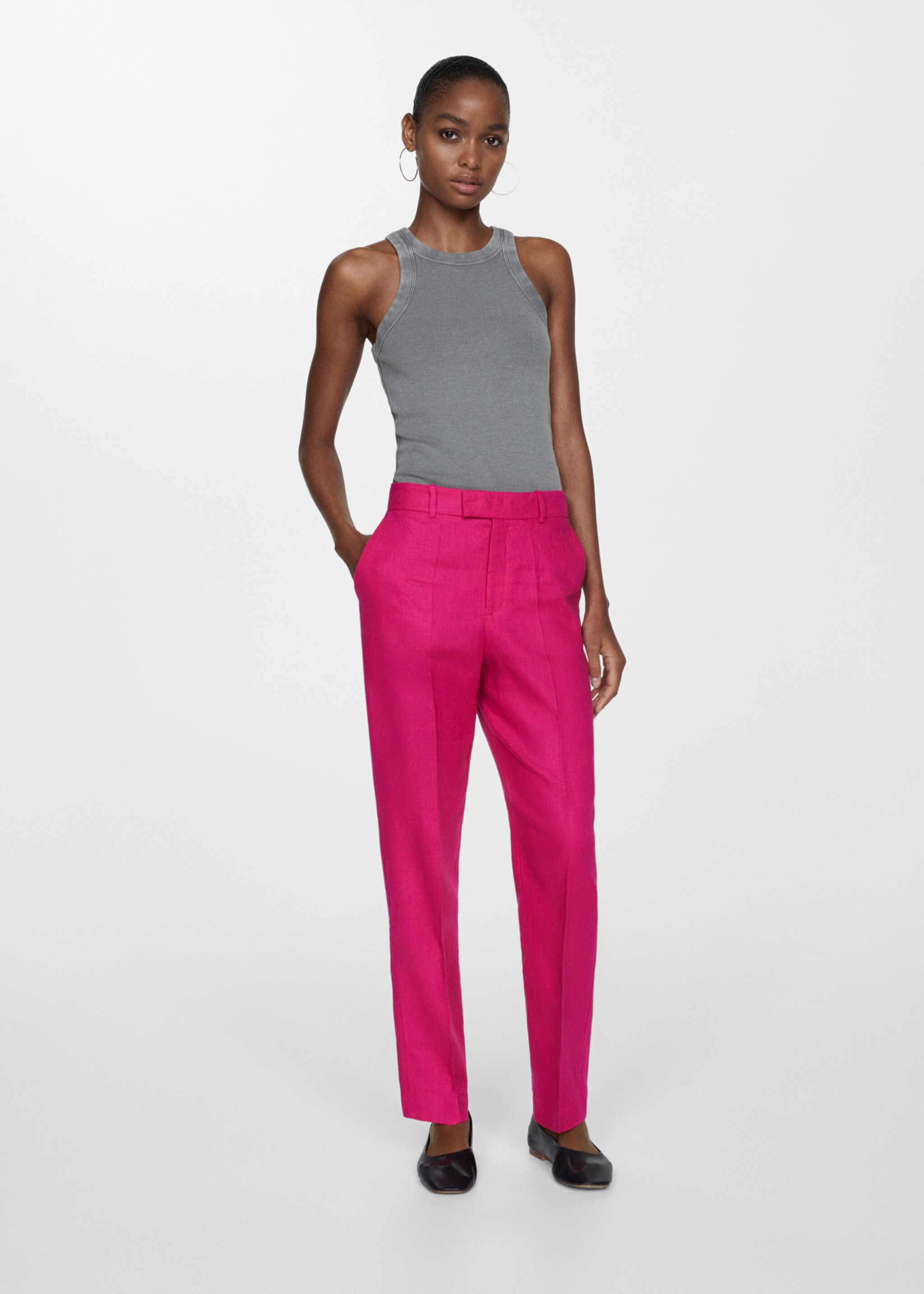 Linen suit trousers - Details of the article 2, Fuchsia. Ref: 67097111-00.