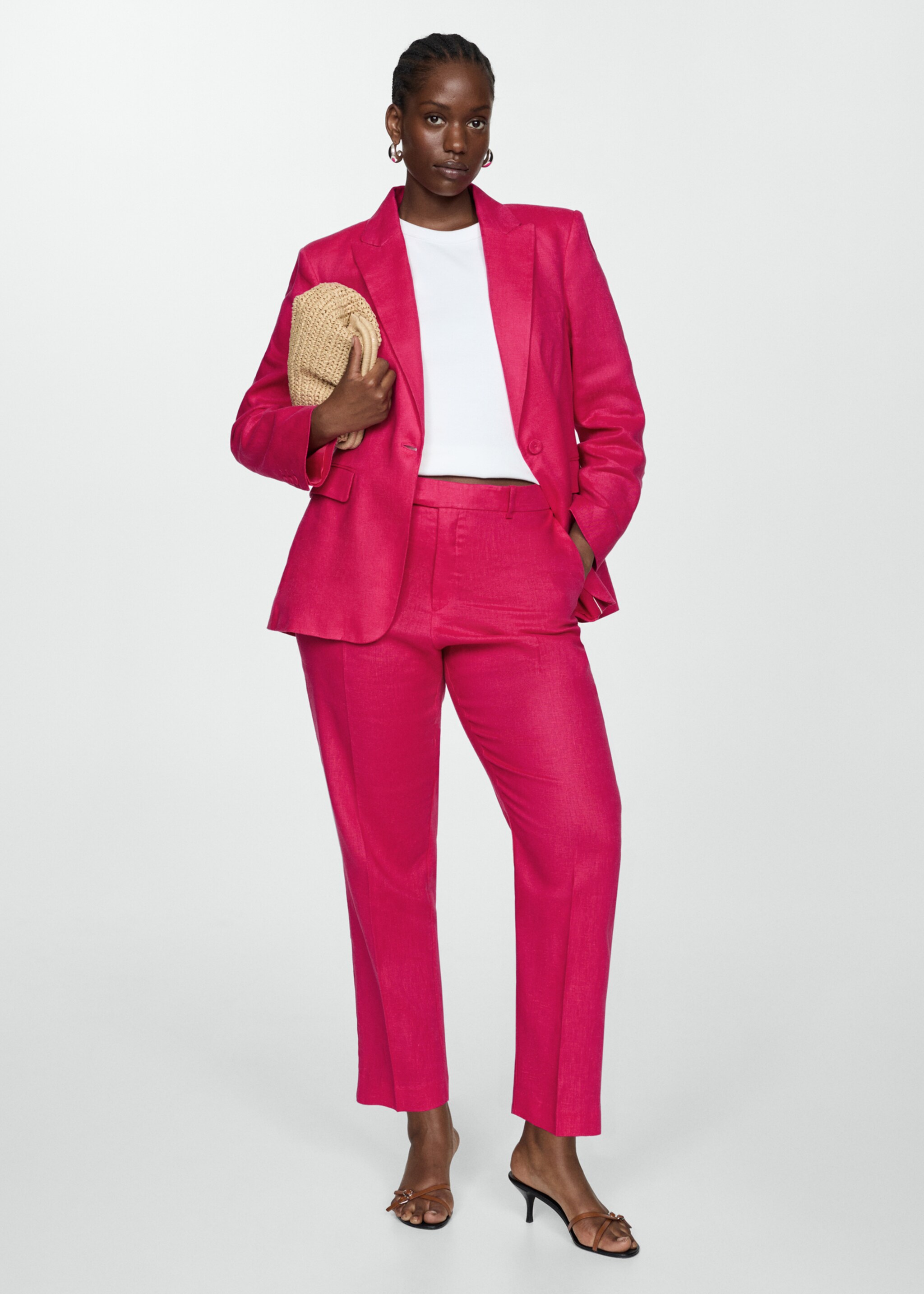 Linen suit trousers - Details of the article 3, Fuchsia. Ref: 67097111-00.