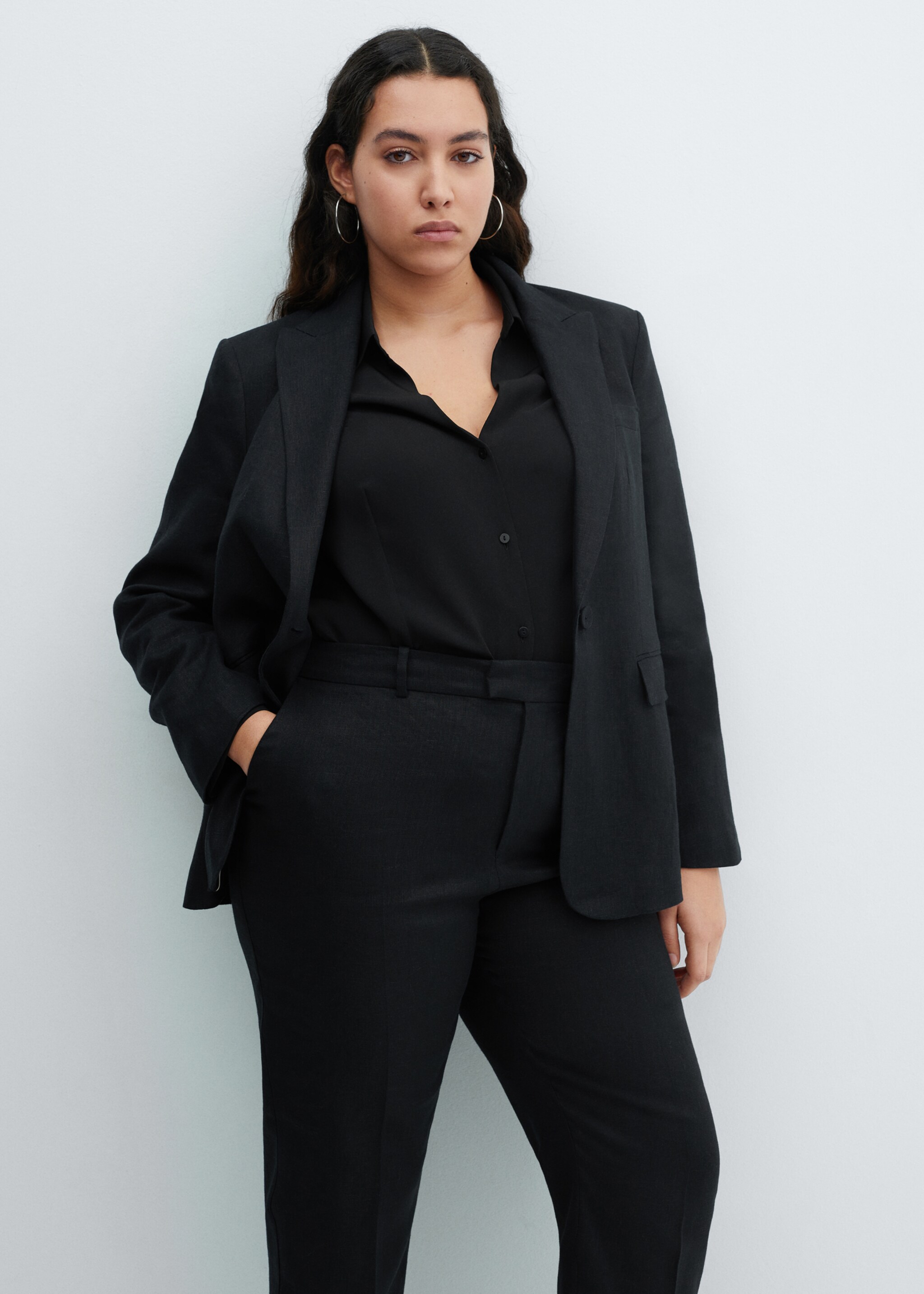 Linen suit trousers - Details of the article 5, Black. Ref: 67097111-00.