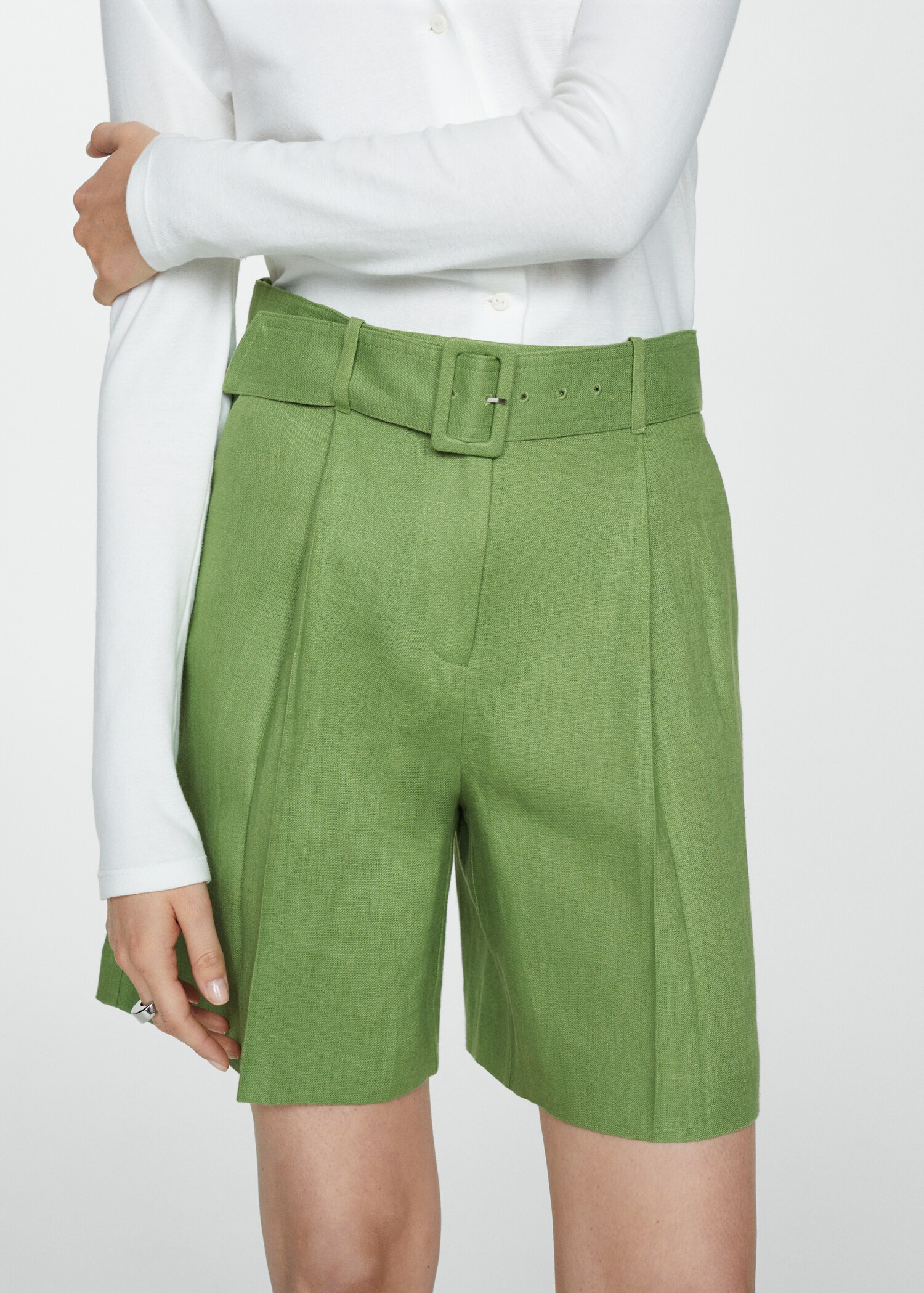 Belt linen-blend Bermuda shorts - Details of the article 6