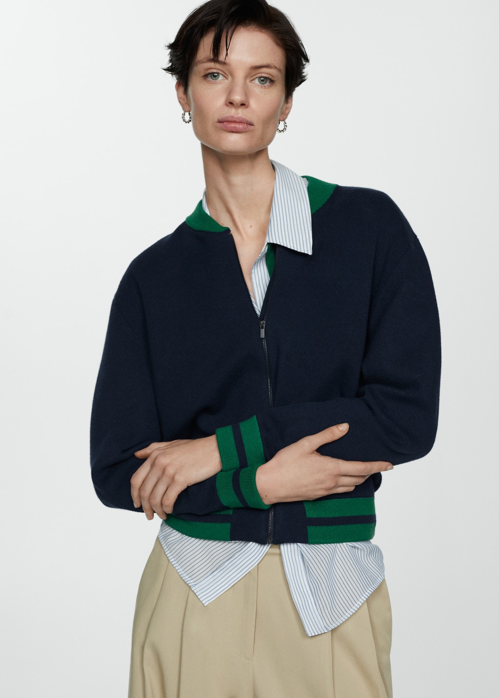 Contrasting ribbed cardigan - Women | MANGO OUTLET USA